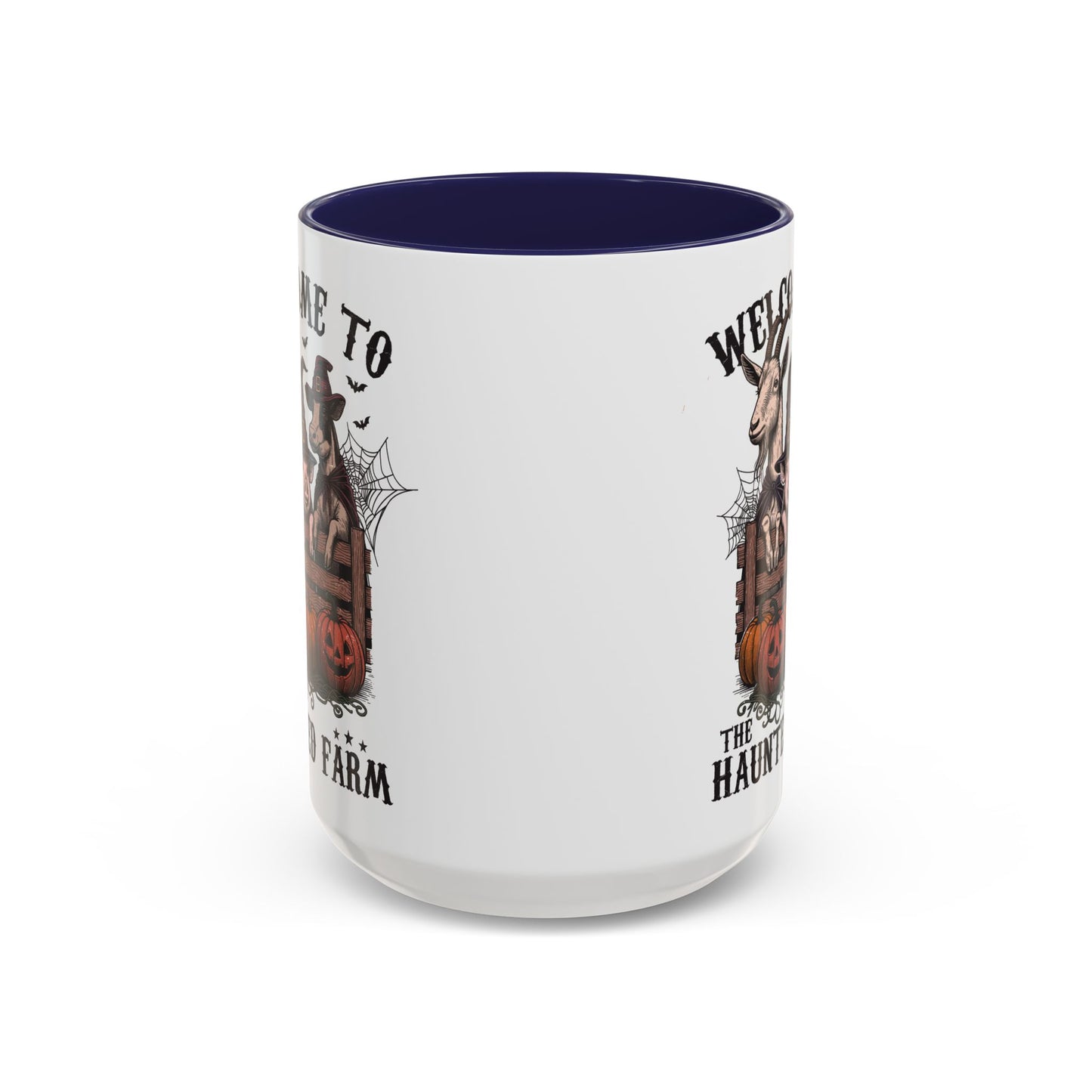 Welcome to the Haunted Farm Mug | Spooky Farm Animal Halloween Cup | Goat, Pig, and Cow in Witch Hats