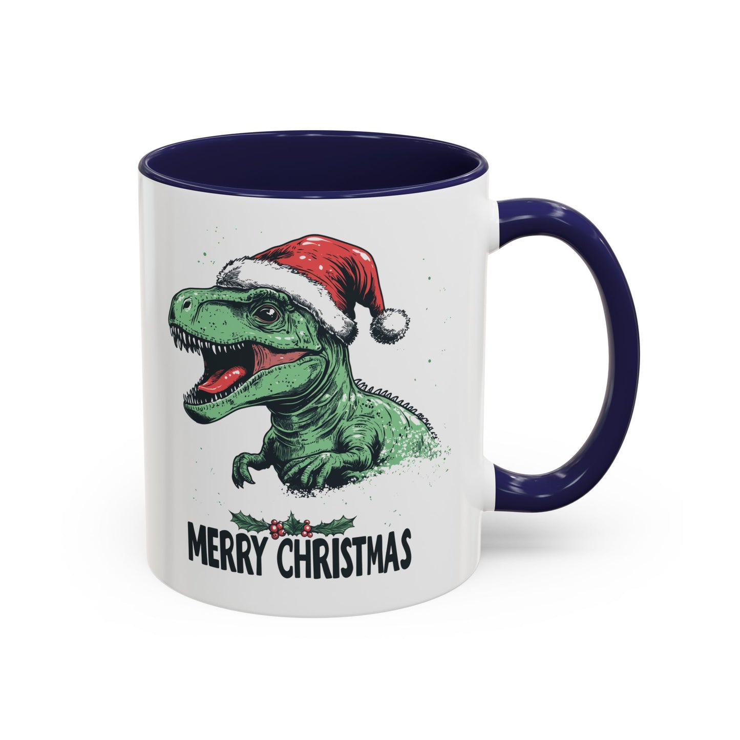 Merry Christmas Dinosaur Ceramic Mug - Festive T-Rex in Santa Hat Design - Perfect for Dinosaur and Christmas Lovers