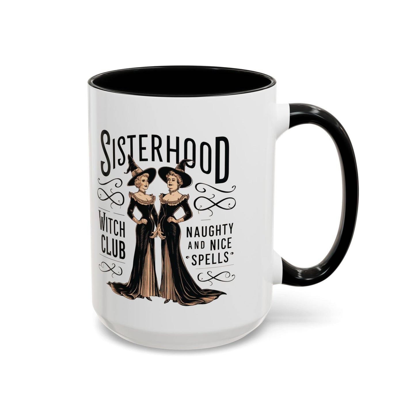 Sisterhood Witch Club Mug | Vintage Witch Design | Halloween Coffee Mug | Naughty & Nice Spells | Witchy Drinkware