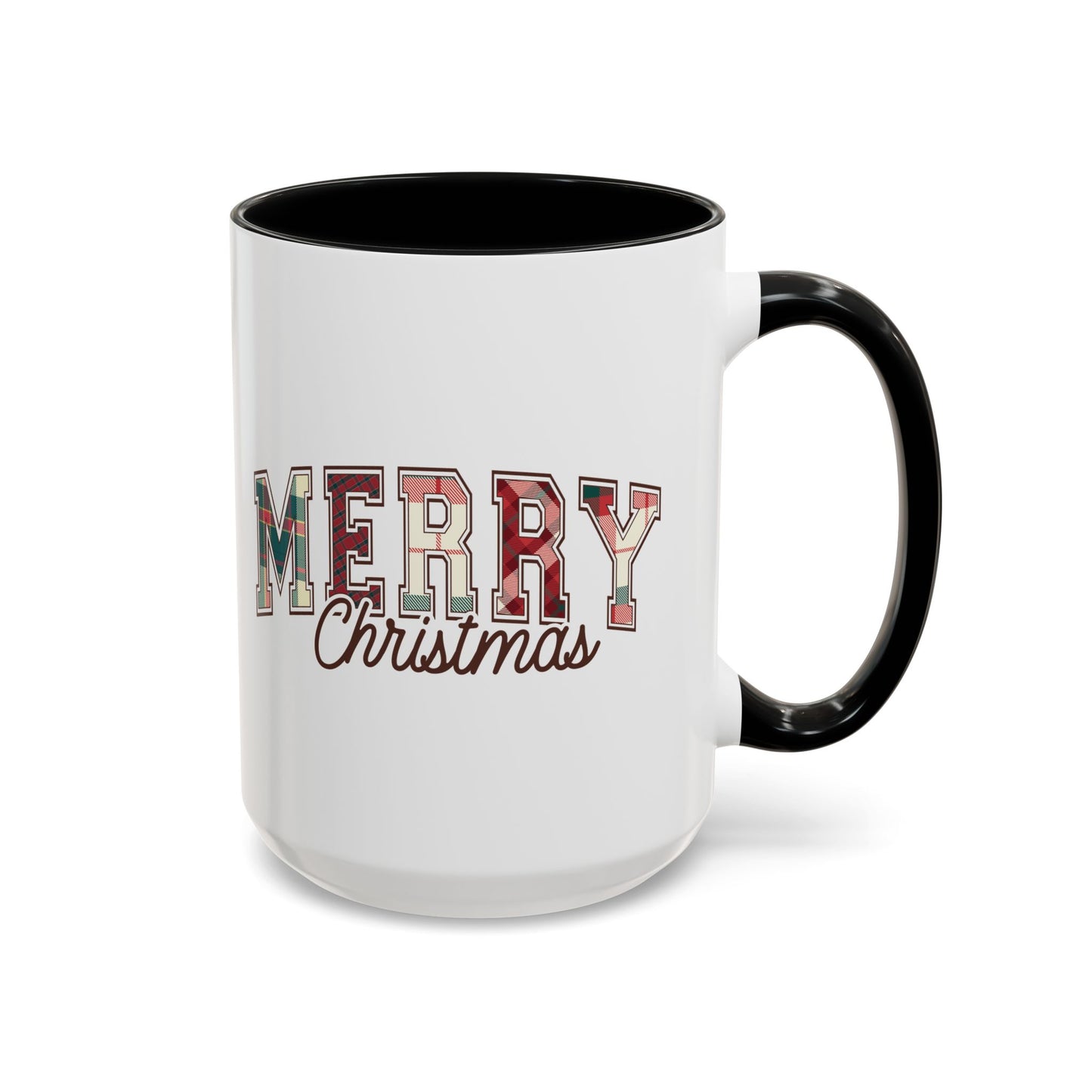 Merry Christmas Mug | Plaid Holiday Text Design | Festive Coffee Cup