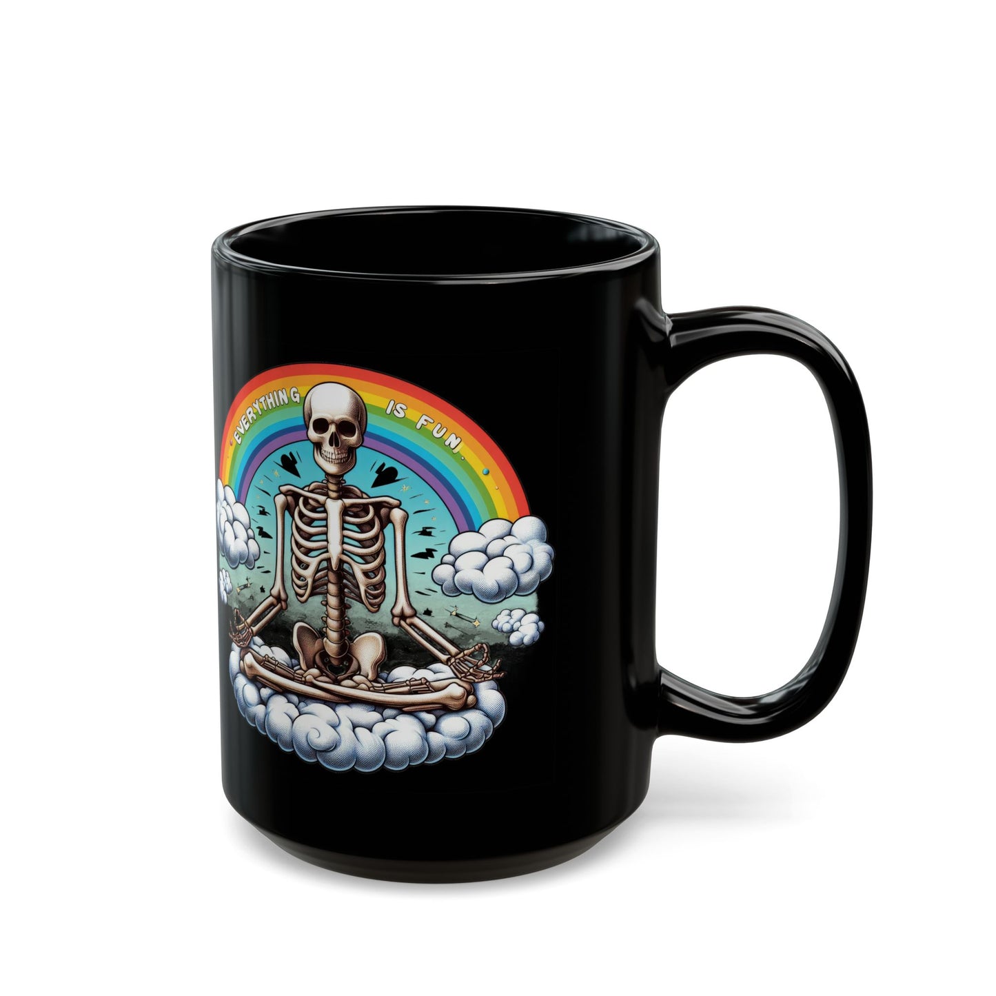 Everything is Fun Skeleton Mug | Meditation Rainbow Goth Mug | Dark Humor Coffee Cup