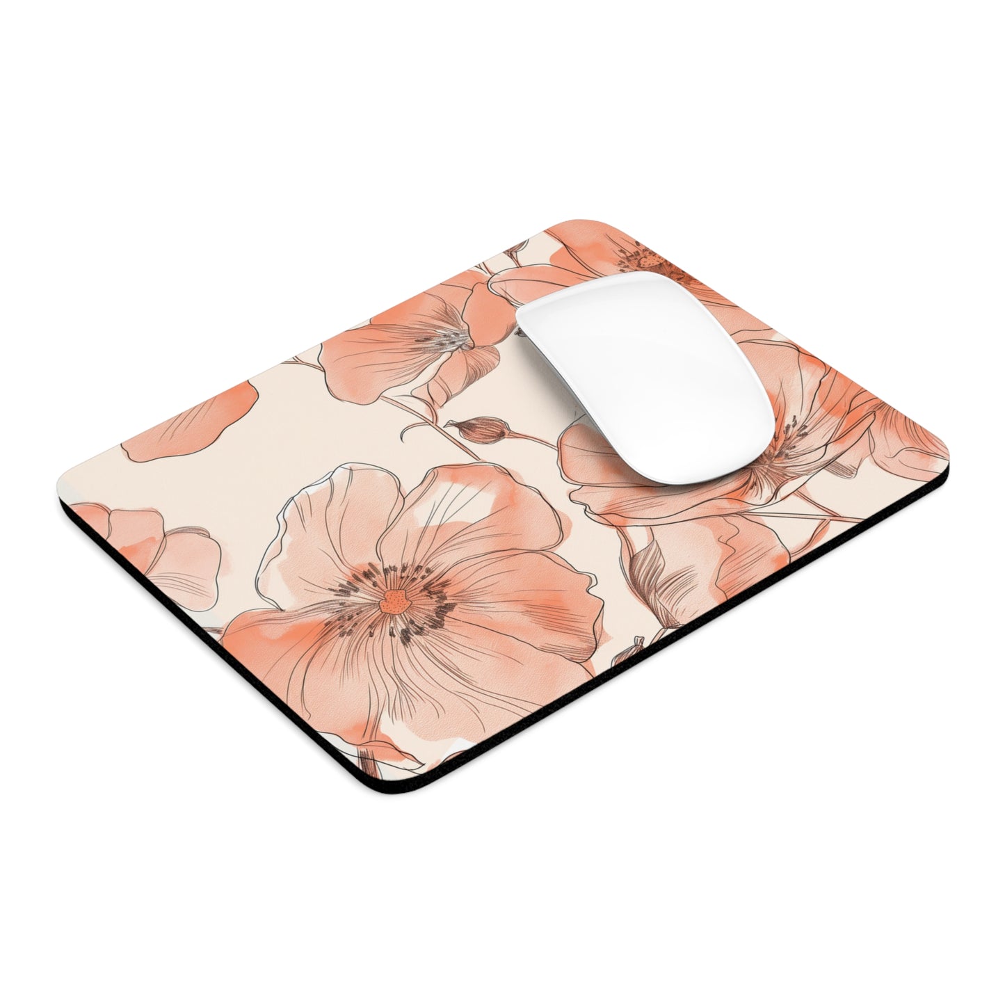 Floral Elegance Design Personalized Mouse Pad - Custom Round or Rectangle Neoprene Mousepad with Non-Slip Rubber Bottom