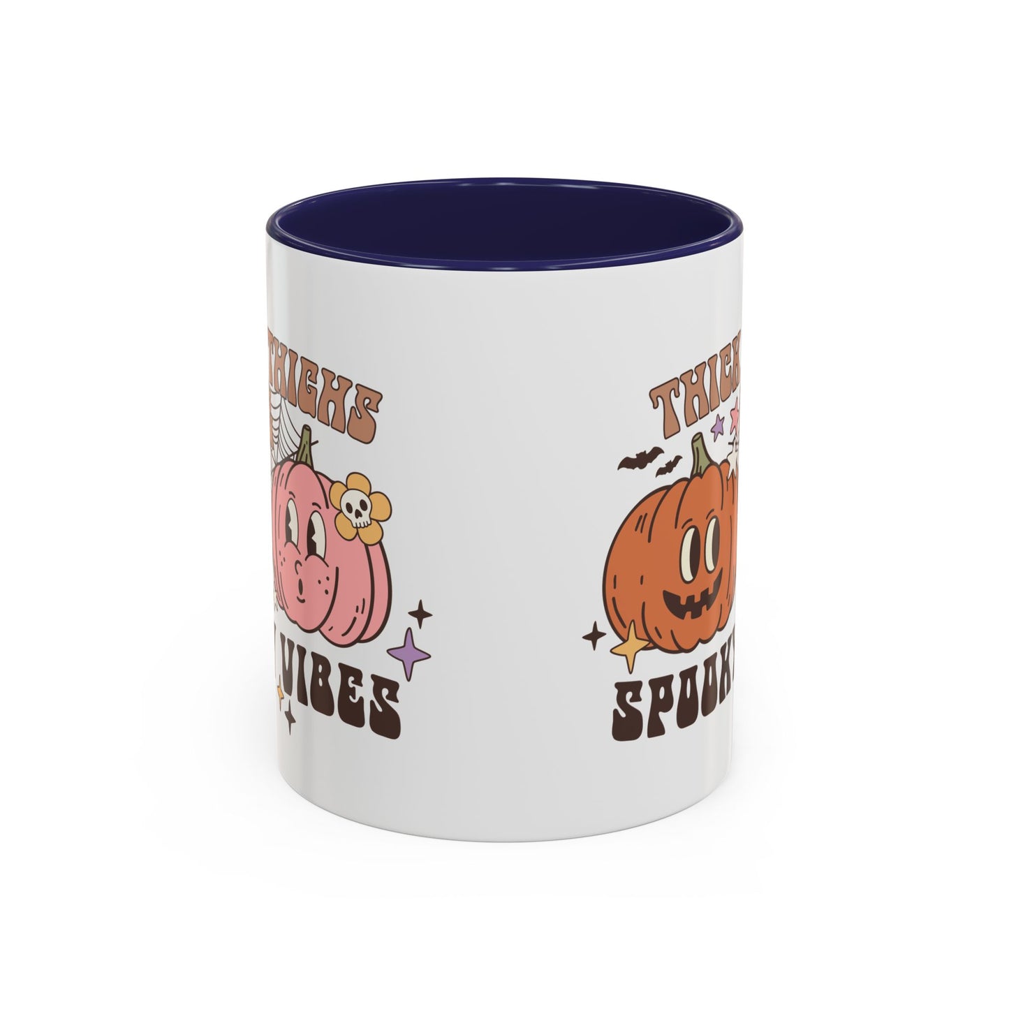 Thick Thighs and Spooky Vibes Halloween Mug | 11oz and 15oz Ceramic Coffee Cup | Cute Pumpkin Design