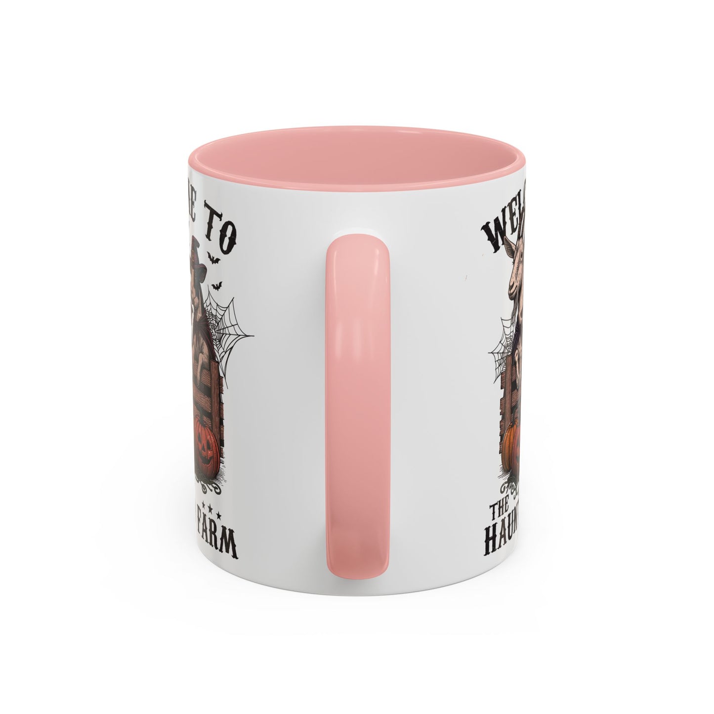 Welcome to the Haunted Farm Mug | Spooky Farm Animal Halloween Cup | Goat, Pig, and Cow in Witch Hats