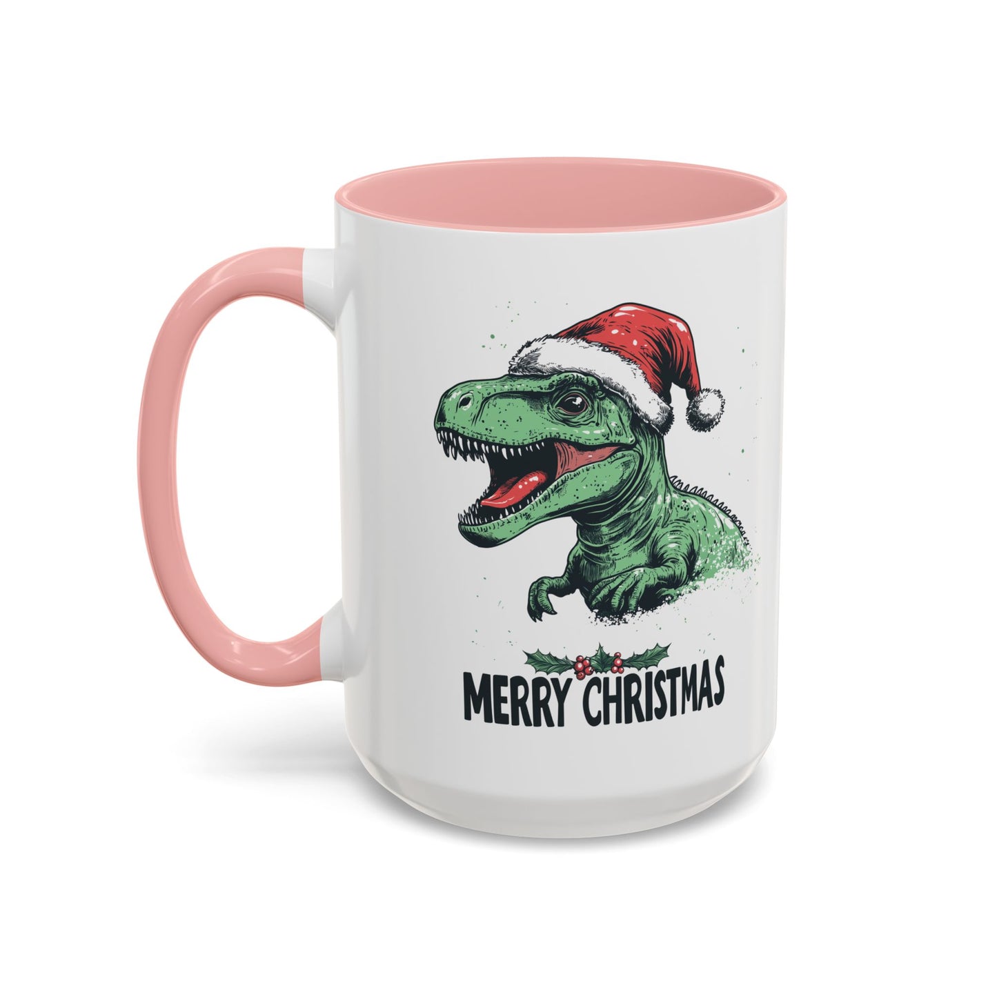 Merry Christmas Dinosaur Ceramic Mug - Festive T-Rex in Santa Hat Design - Perfect for Dinosaur and Christmas Lovers