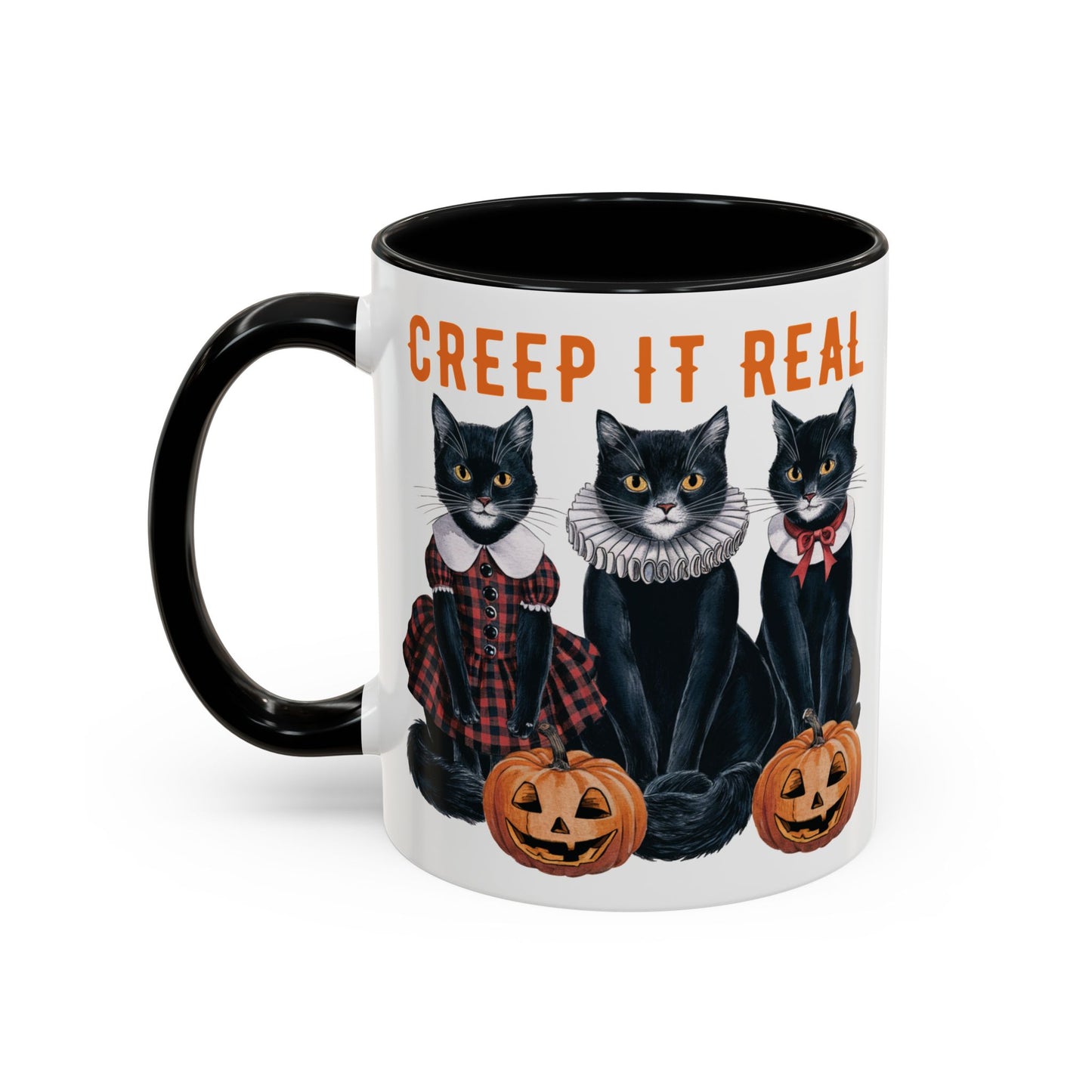 Creep It Real Halloween Mug | Black Cat and Pumpkin Design | Halloween Coffee Mug | Fall Drinkware