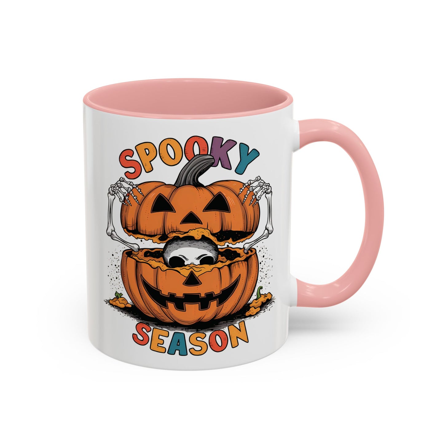 Spooky Season Halloween Mug | 11oz and 15oz Ceramic Coffee Cup | Skeleton in Pumpkin Design