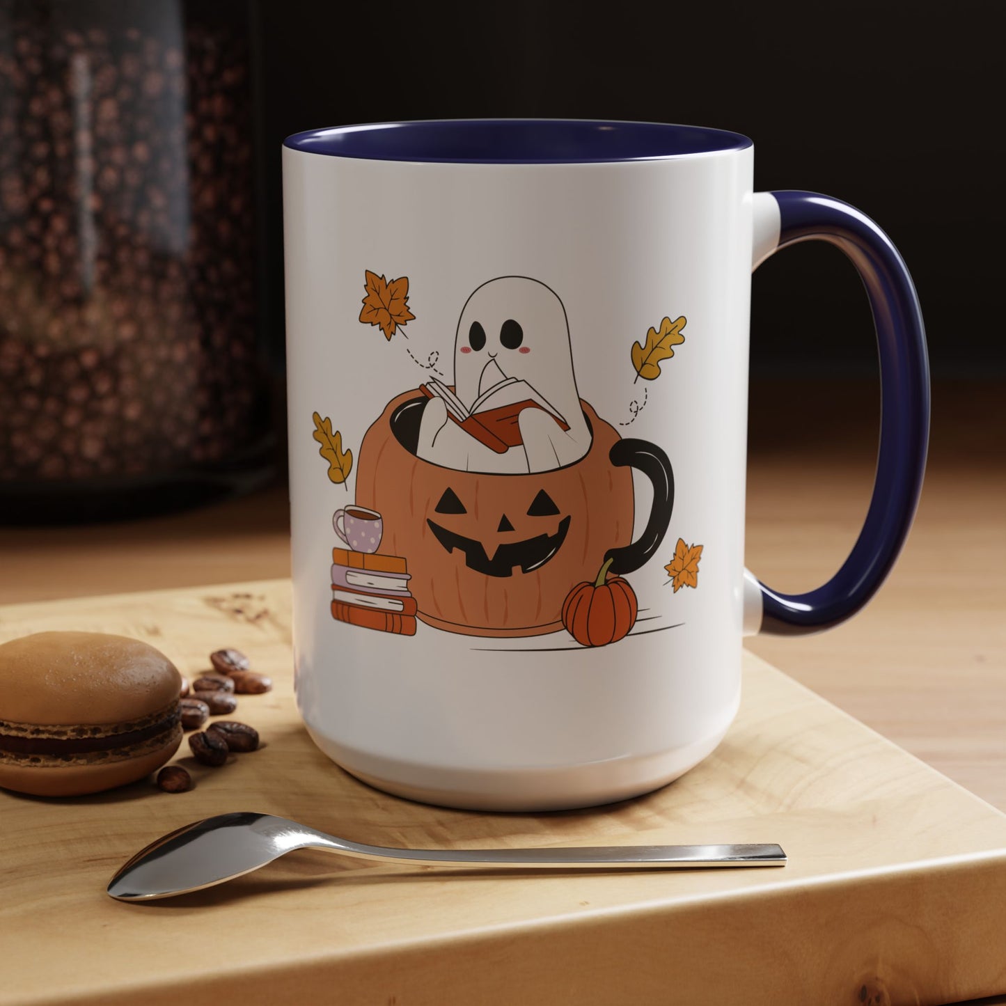 Cozy Ghost in Pumpkin Mug | 11oz and 15oz Ceramic Coffee Cup | Cute Autumn & Halloween Design