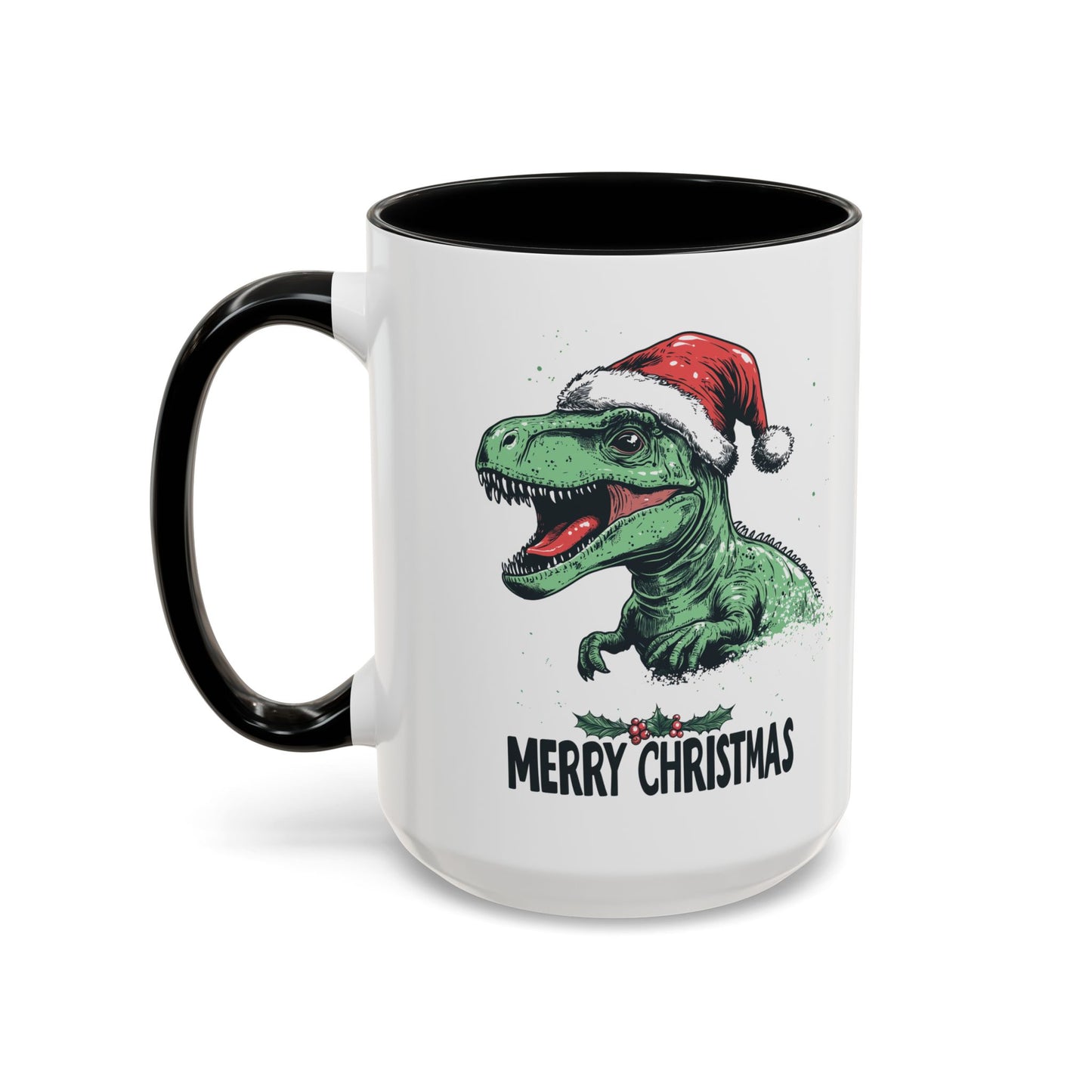 Merry Christmas Dinosaur Ceramic Mug - Festive T-Rex in Santa Hat Design - Perfect for Dinosaur and Christmas Lovers