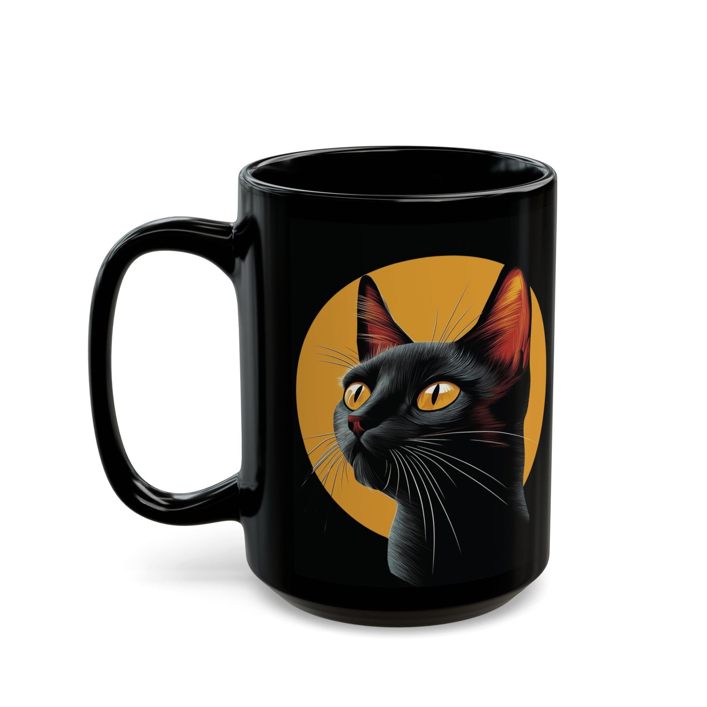 Black Cat Halloween Mug - Black Ceramic Coffee Cup with Spooky Cat Design - Perfect Halloween Gift - 11oz & 15oz