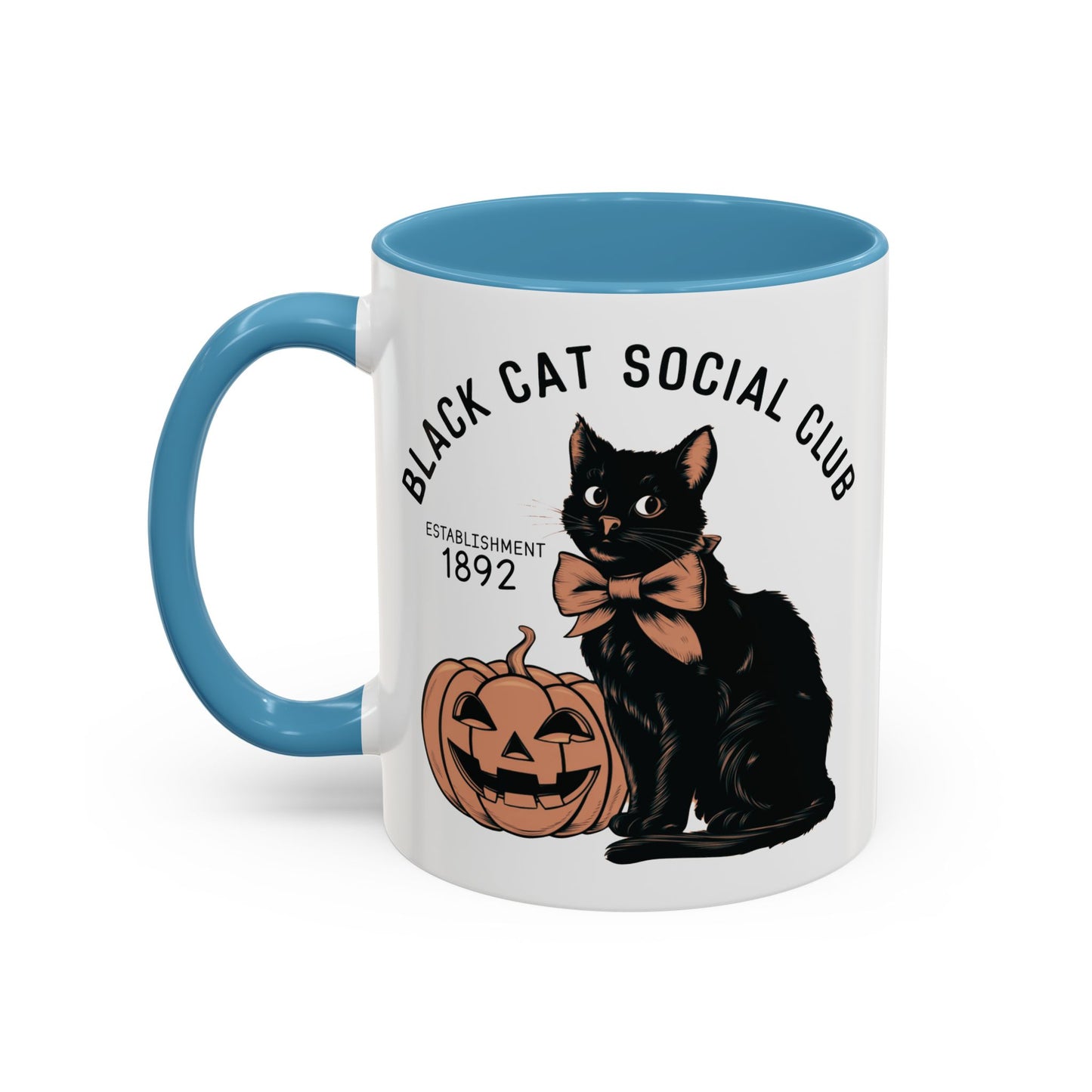 Black Cat Social Club Mug | Halloween Cat and Pumpkin Design | Spooky Coffee Mug | Fall Drinkware Gift