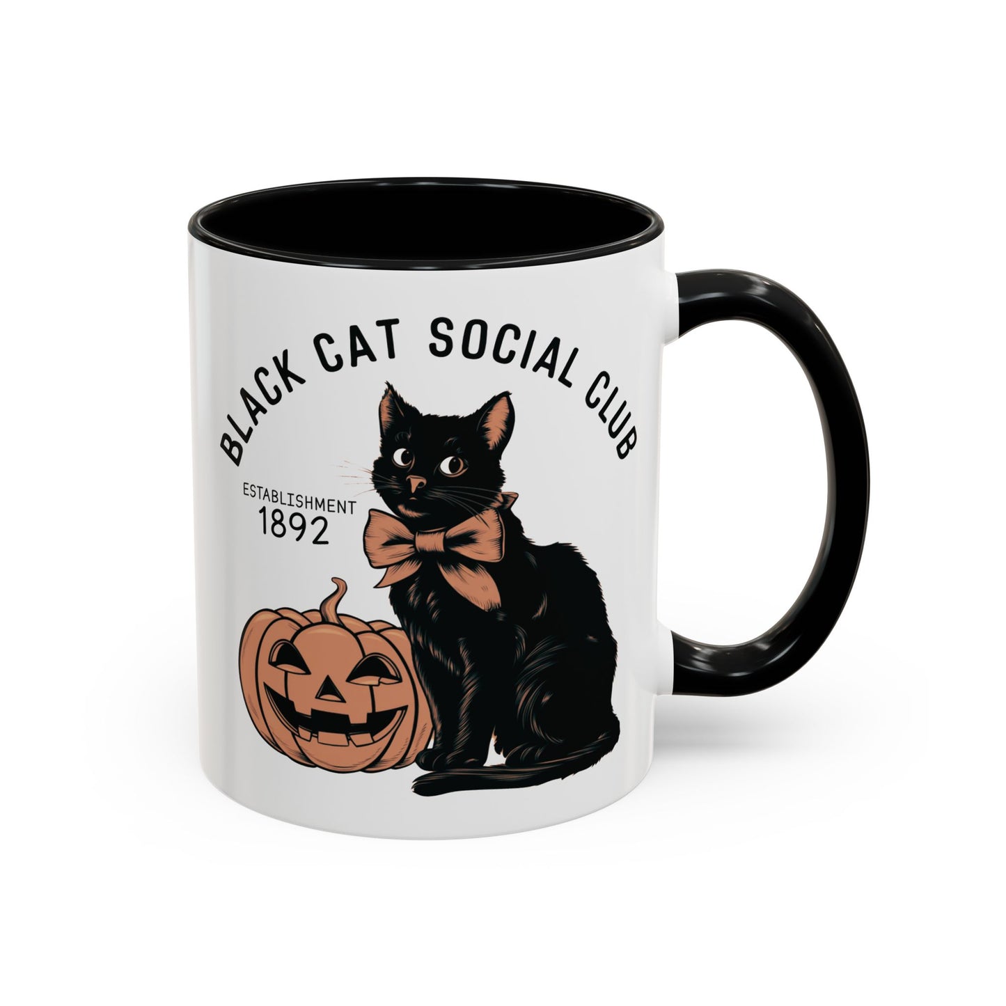 Black Cat Social Club Mug | Halloween Cat and Pumpkin Design | Spooky Coffee Mug | Fall Drinkware Gift