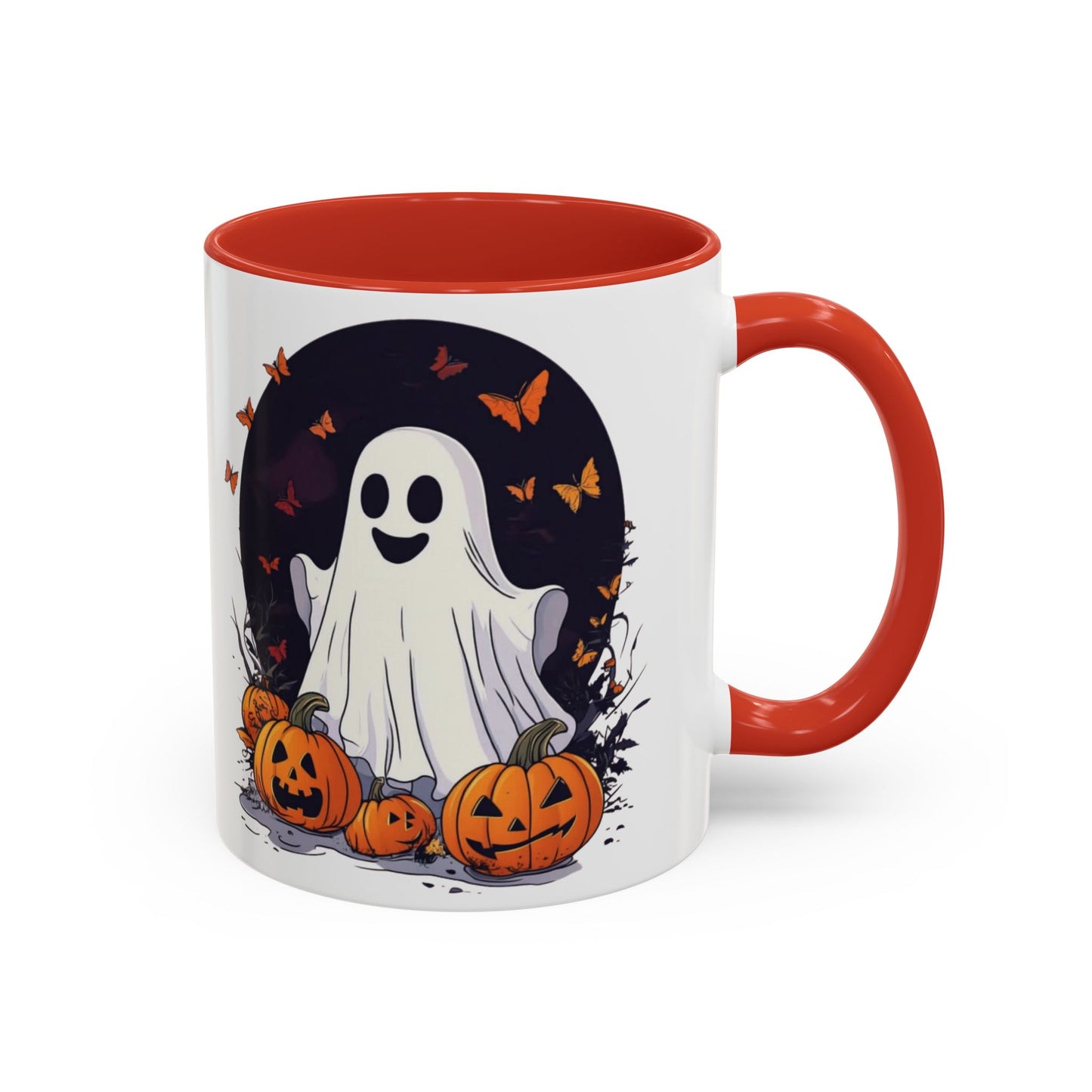 Halloween Ghost Mug - Cute Pumpkin Coffee Cup - White Ceramic Mug with Red Accent - Perfect Spooky Gift - 11oz & 15oz - BPA Free