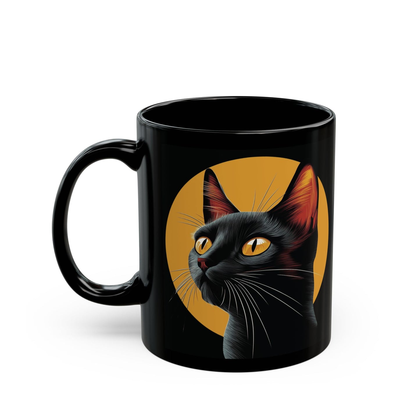 Black Cat Halloween Mug - Black Ceramic Coffee Cup with Spooky Cat Design - Perfect Halloween Gift - 11oz & 15oz