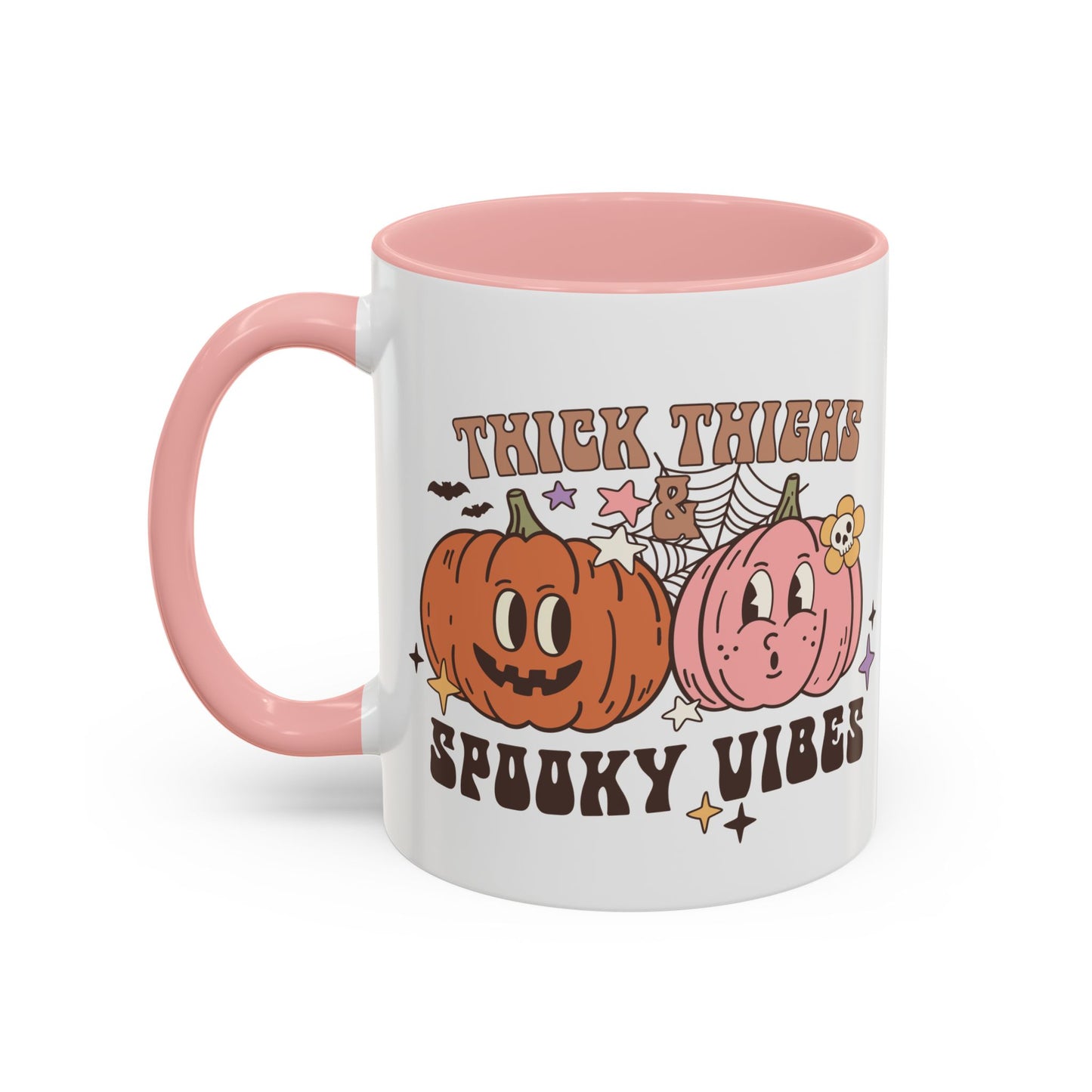 Thick Thighs and Spooky Vibes Halloween Mug | 11oz and 15oz Ceramic Coffee Cup | Cute Pumpkin Design