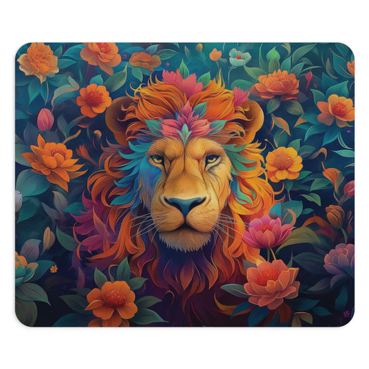 Majestic Lion Floral Design Personalized Mouse Pad - Custom Round or Rectangle Neoprene Mousepad with Non-Slip Rubber Bottom