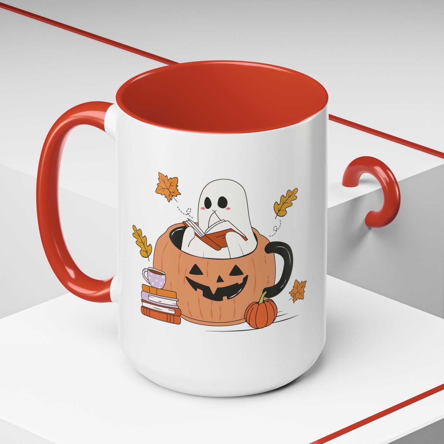 Cozy Ghost in Pumpkin Mug | 11oz and 15oz Ceramic Coffee Cup | Cute Autumn & Halloween Design