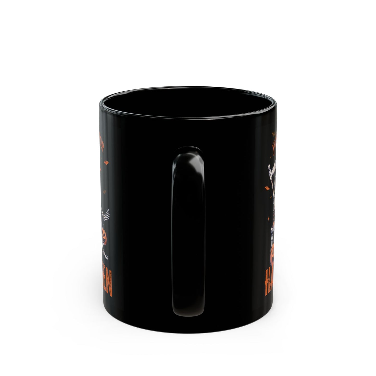 Halloween Skeleton Mug - Just Waiting for Halloween - Black Ceramic Coffee Mug - Spooky Gift - 11oz & 15oz - BPA Free - Microwave Safe