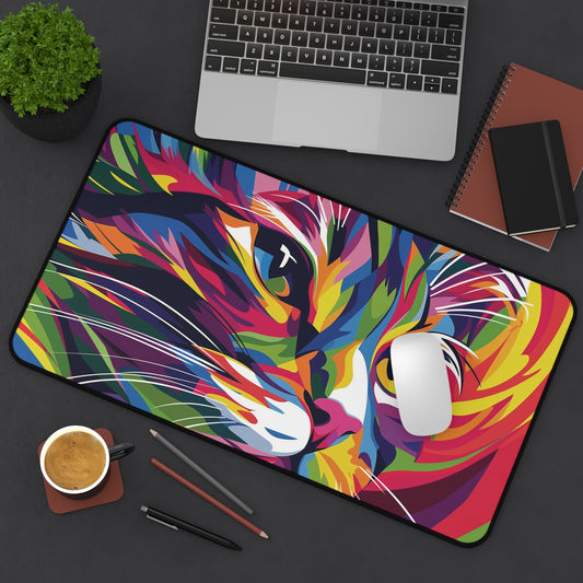 Colorful Cat Desk Mat | Vibrant Neoprene | Anti-Slip | 3 Sizes | Office Decor