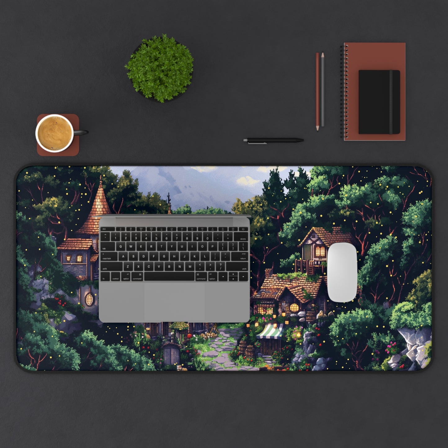 Fairy Tale Village Computer Desk Mat | Enchanted Forest Mouse Pad | Anti-Slip Neoprene Desk Mat for Home Office | 3 Sizes Available