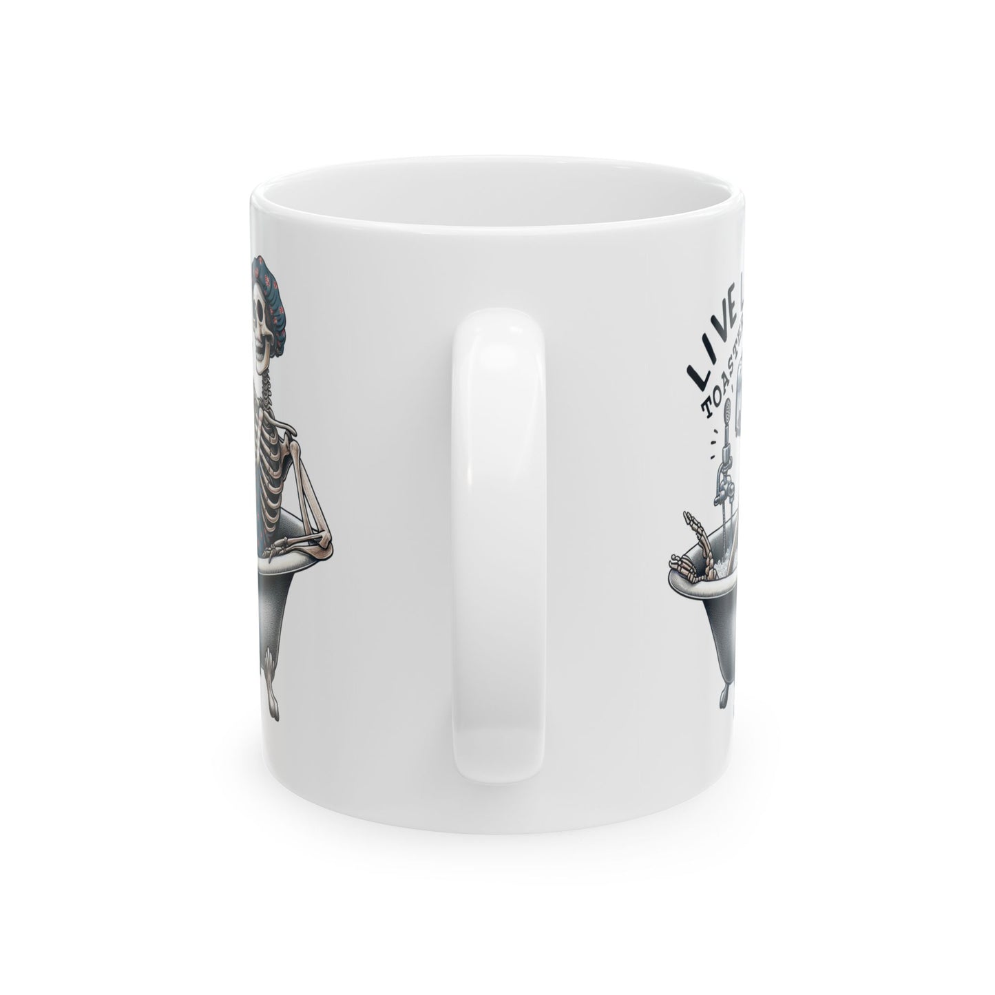 Live Laugh Toaster Bath Skeleton Mug | Dark Humor Bath Time Coffee Cup | Sarcastic Skeleton Gift