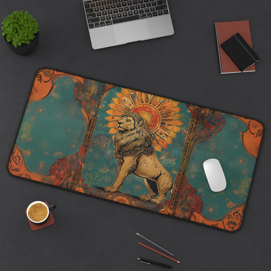 Regal Lion Desk Mat | Vintage Sunburst Design | Neoprene | Anti-Slip | 3 Sizes