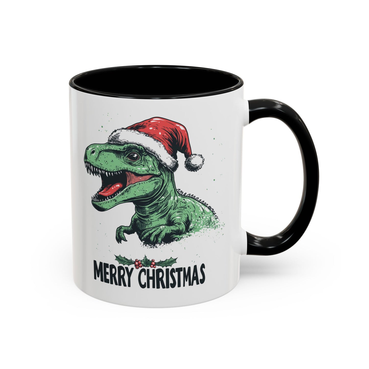 Merry Christmas Dinosaur Ceramic Mug - Festive T-Rex in Santa Hat Design - Perfect for Dinosaur and Christmas Lovers