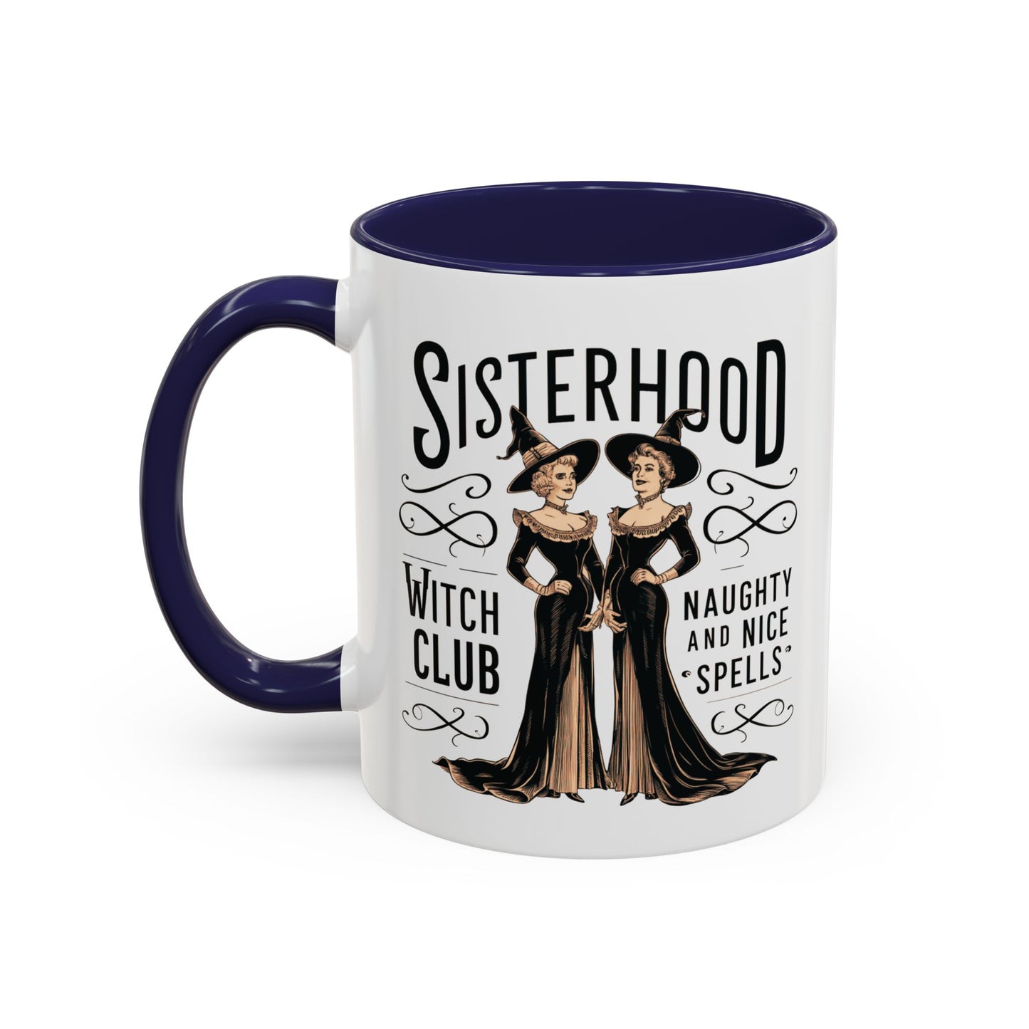 Sisterhood Witch Club Mug | Vintage Witch Design | Halloween Coffee Mug | Naughty & Nice Spells | Witchy Drinkware