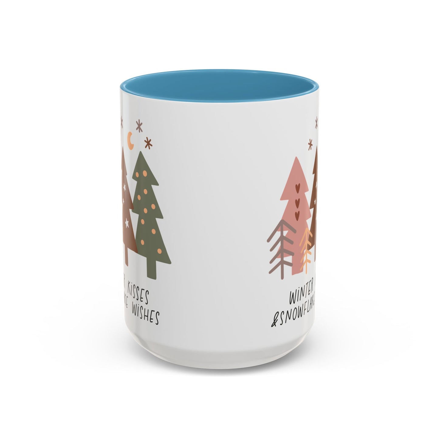 Winter Kisses and Snowflake Wishes Mug | Cozy Christmas Tree Design | Holiday Coffee Mug | Winter Drinkware