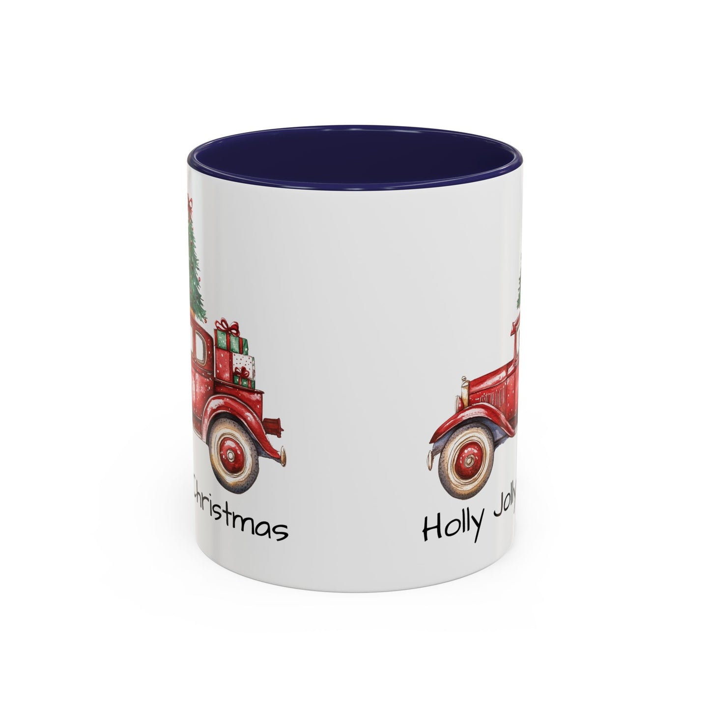 Holly Jolly Christmas Vintage Truck Mug - Vintage Red Truck with Christmas Tree Design - Perfect for Holiday Cheer