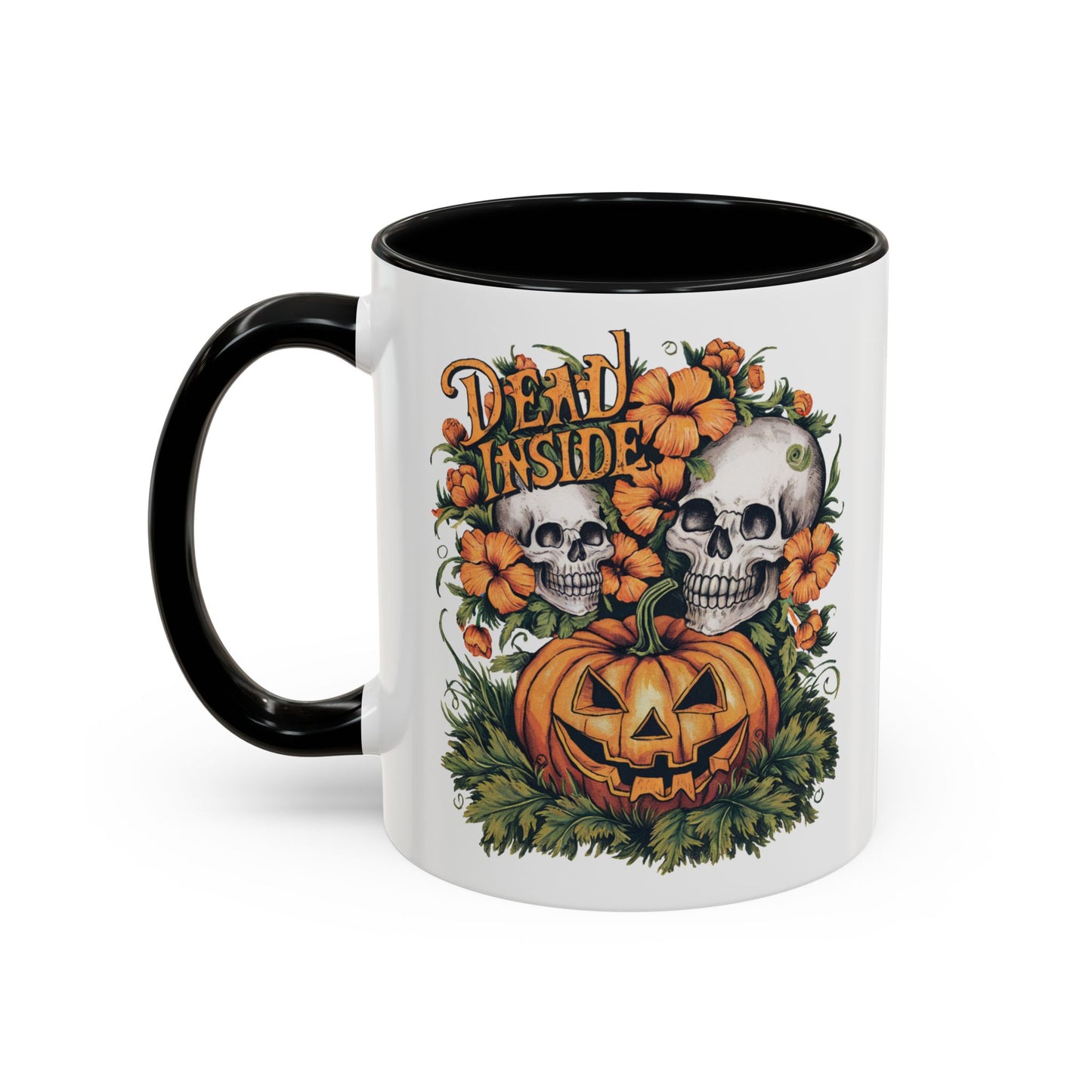 Dead Inside Halloween Mug | Skull and Pumpkin Design | Spooky Gothic Coffee Mug