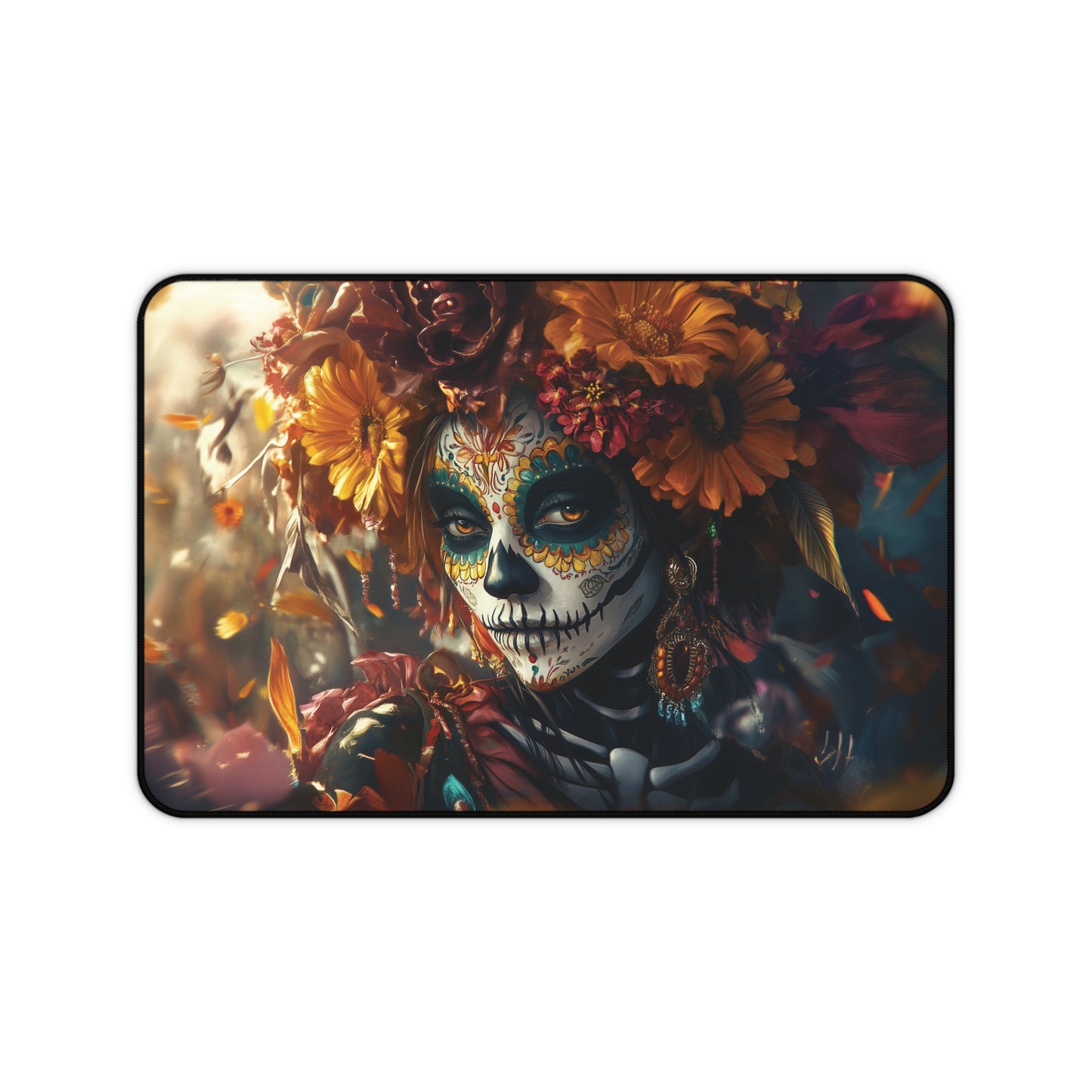 Radiant Day of the Dead Desk Mat | Vibrant Floral Calavera Design | Neoprene Office Decor