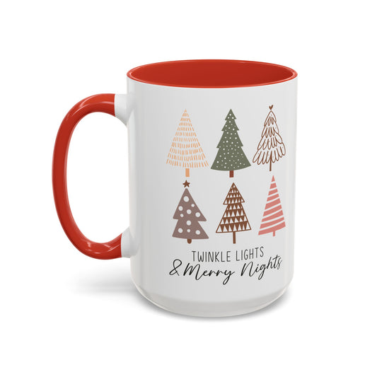 Twinkle Lights and Merry Nights Mug | Festive Christmas Tree Design | Holiday Coffee Mug | Winter Drinkware