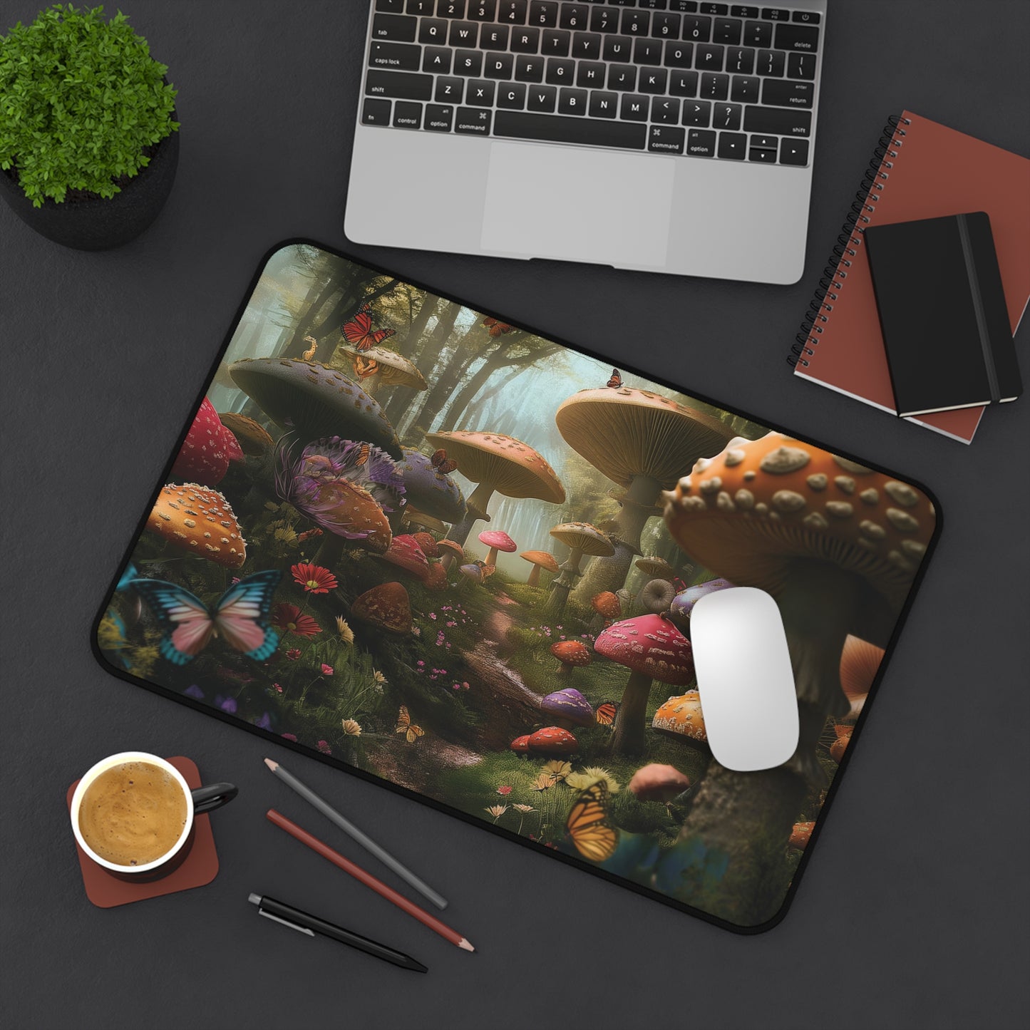 Enchanted Forest Mushrooms Desk Mat | Neoprene Mouse Pad | Fantasy-Inspired Office Desk Mat | Anti-Slip | 3 Sizes Available