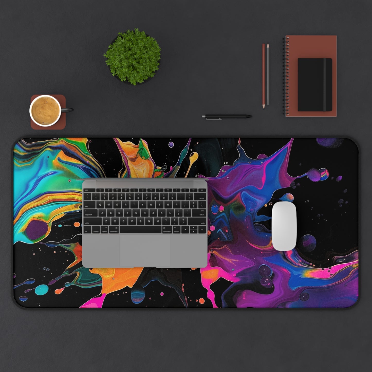 Abstract Paint Splash Desk Mat | Colorful Neoprene Mouse Pad | Anti-Slip Office Desk Mat | 3 Sizes Available