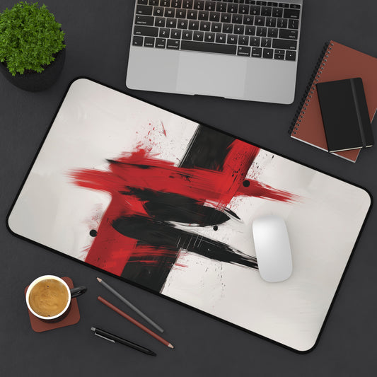 Abstract Brush Stroke Desk Mat | Red and Black Art | Anti-Slip | 3 Sizes | Office Decor