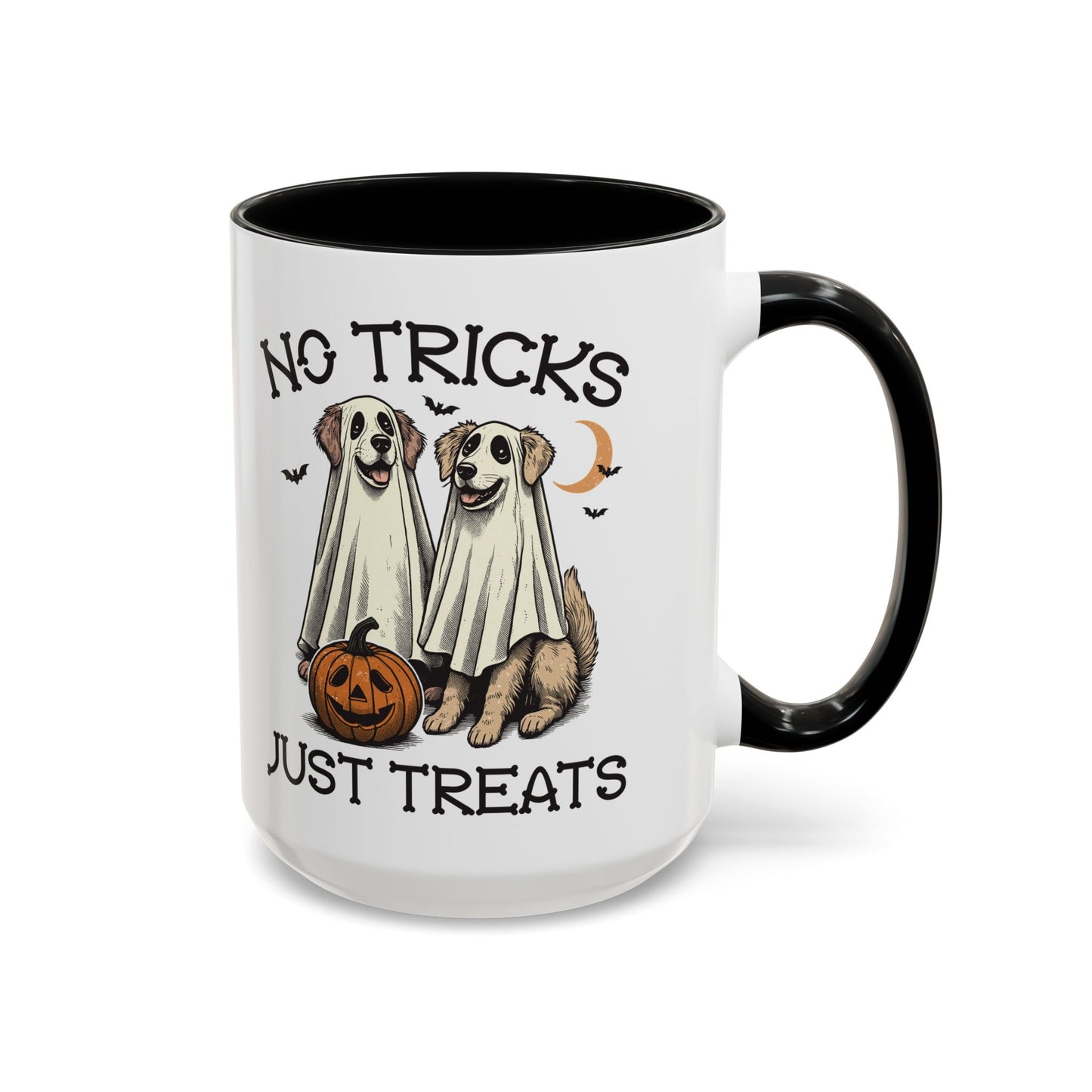 No Tricks Just Treats Halloween Dog Mug | Cute Ghost Dog Coffee Mug | Spooky Season Mug | 11oz and 15oz Ceramic Mug