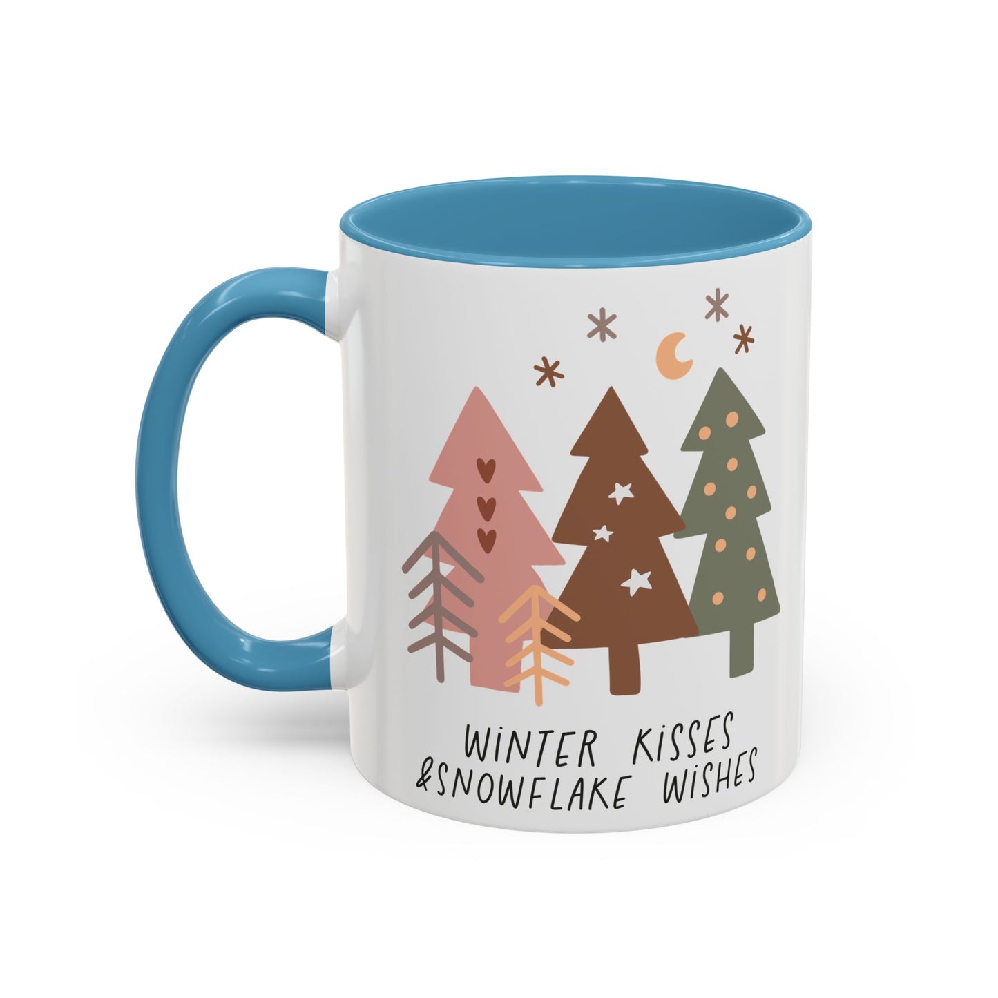 Winter Kisses and Snowflake Wishes Mug | Cozy Christmas Tree Design | Holiday Coffee Mug | Winter Drinkware