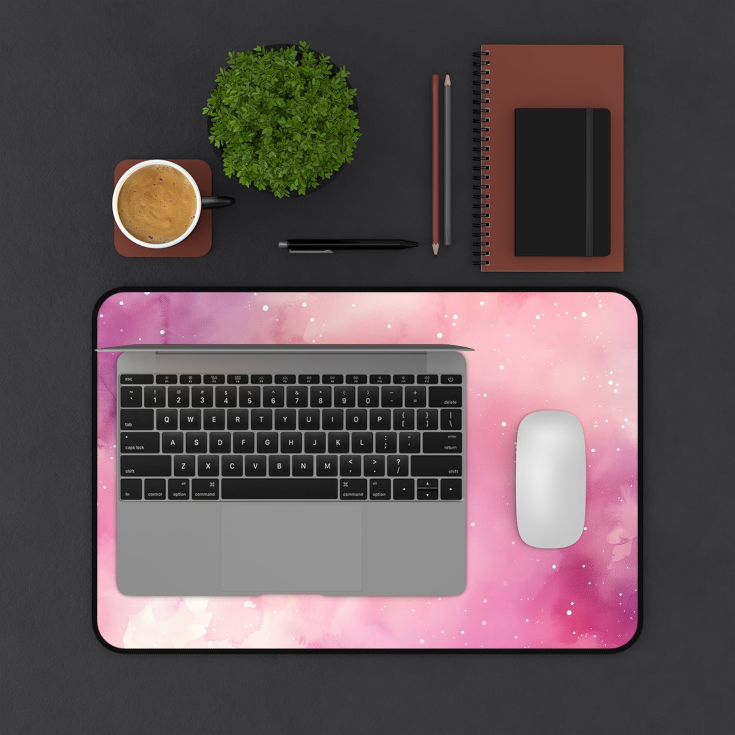 Pink Nebula Computer Desk Mat | Cosmic Pastel Mouse Pad | Anti-Slip Neoprene Desk Mat for Home Office | 3 Sizes Available