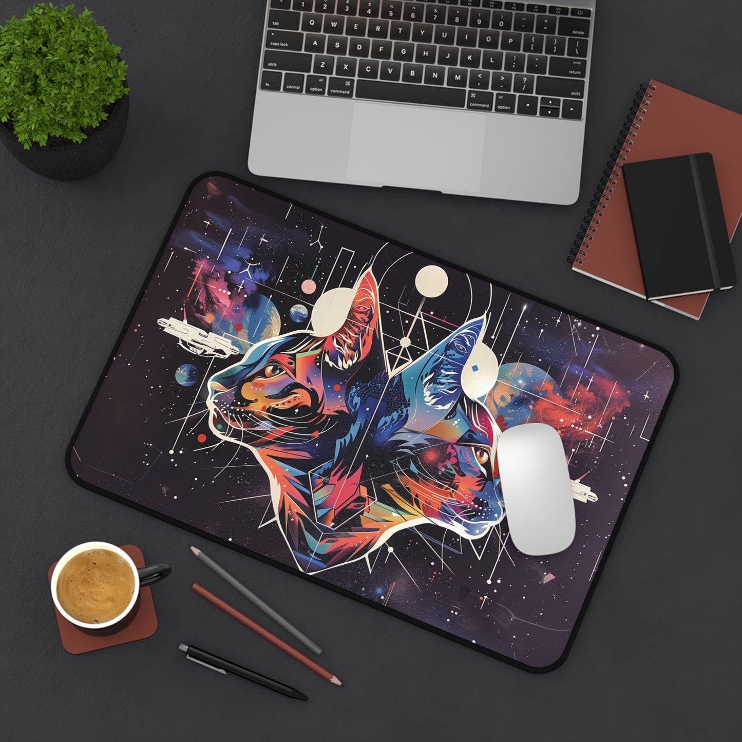 Cosmic Cat Desk Mat | Galaxy Cat Design | Neoprene | Anti-Slip | 3 Sizes