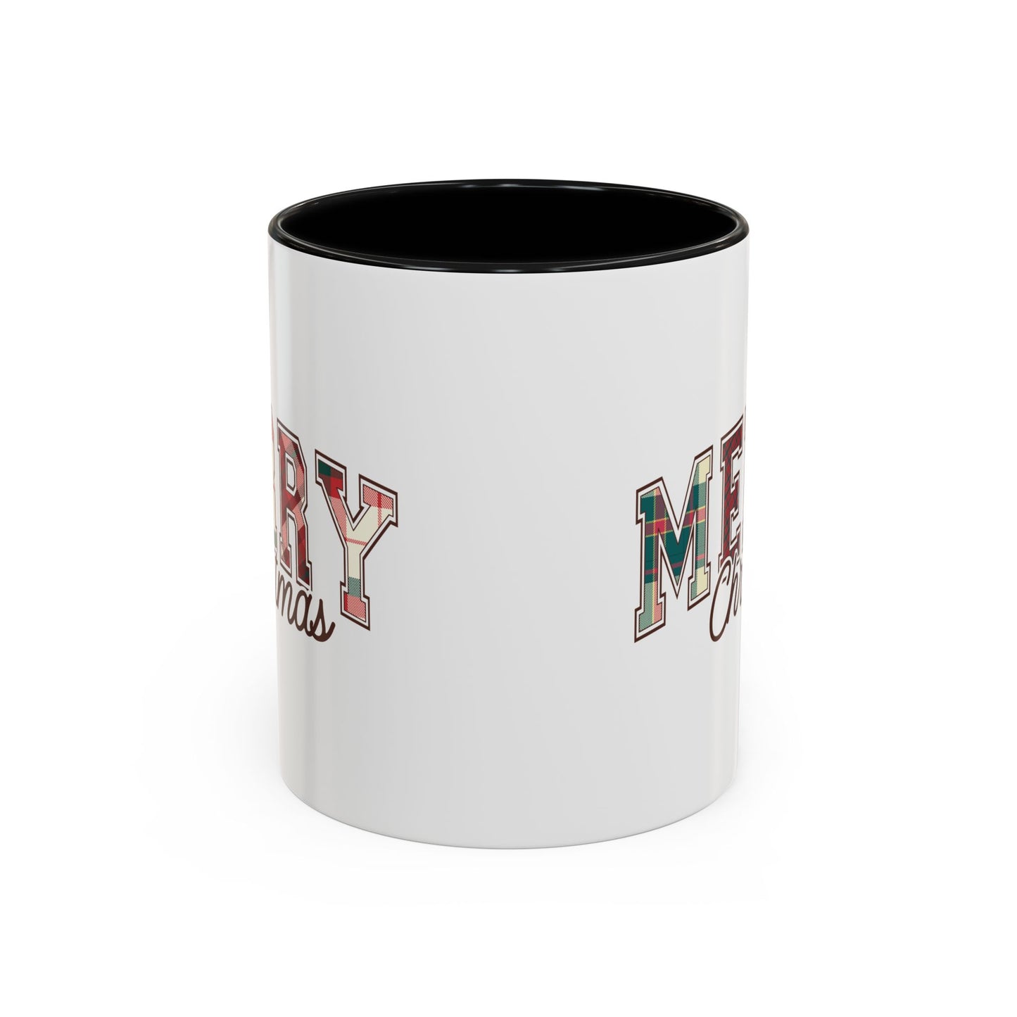 Merry Christmas Mug | Plaid Holiday Text Design | Festive Coffee Cup