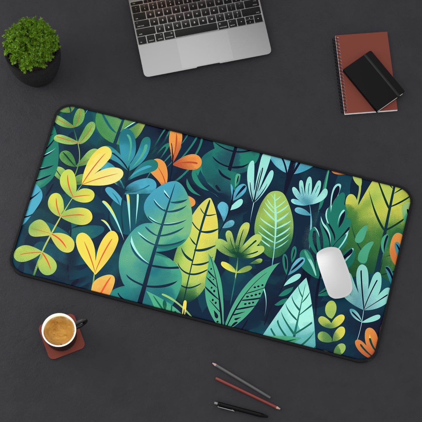 Tropical Jungle Computer Desk Mat | Vibrant Leaves Mouse Pad | Anti-Slip Neoprene Desk Mat for Home Office | 3 Sizes Available