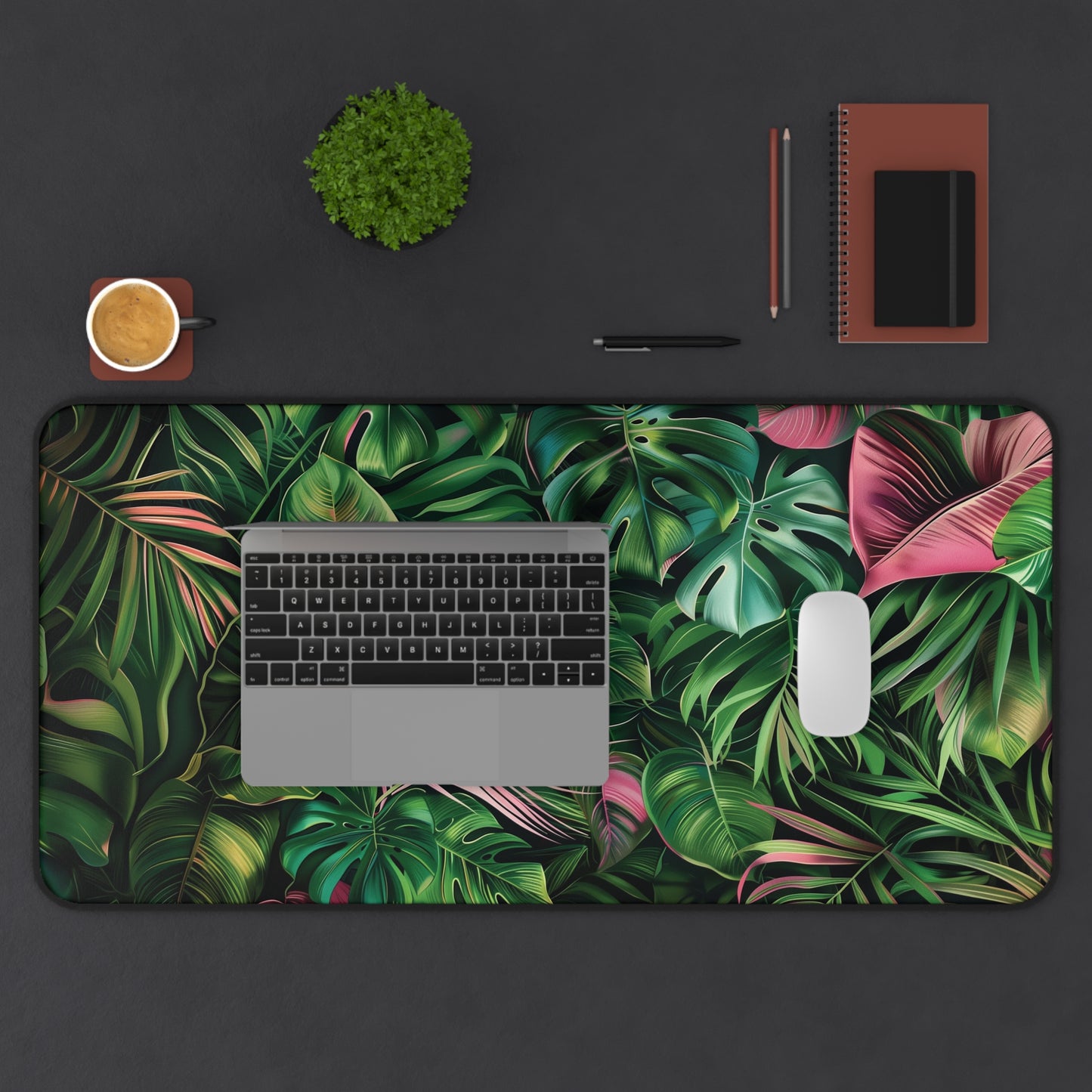 Tropical Paradise Desk Mat | Neoprene Mouse Pad | Jungle Leaves Design | Anti-Slip | 3 Sizes Available