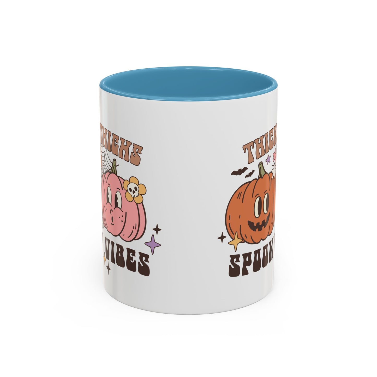 Thick Thighs and Spooky Vibes Halloween Mug | 11oz and 15oz Ceramic Coffee Cup | Cute Pumpkin Design