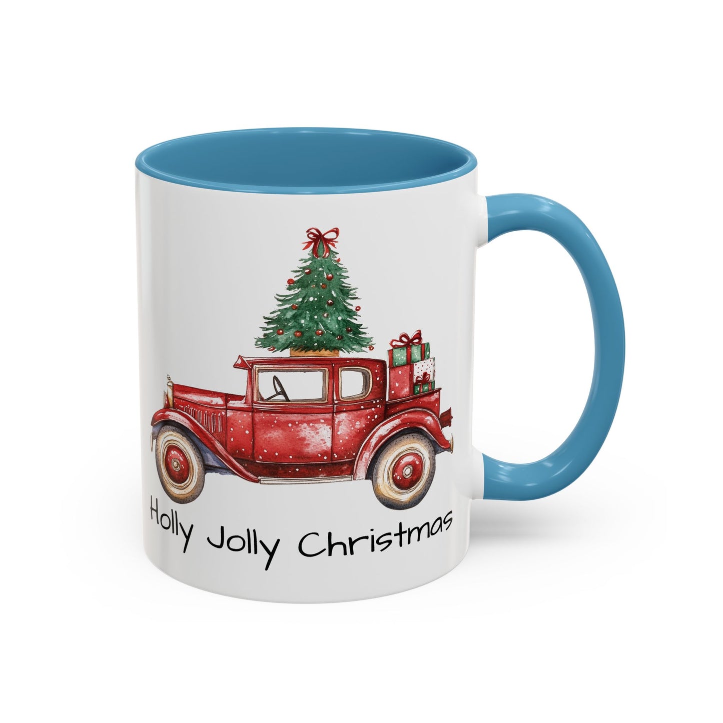 Holly Jolly Christmas Vintage Truck Mug - Vintage Red Truck with Christmas Tree Design - Perfect for Holiday Cheer