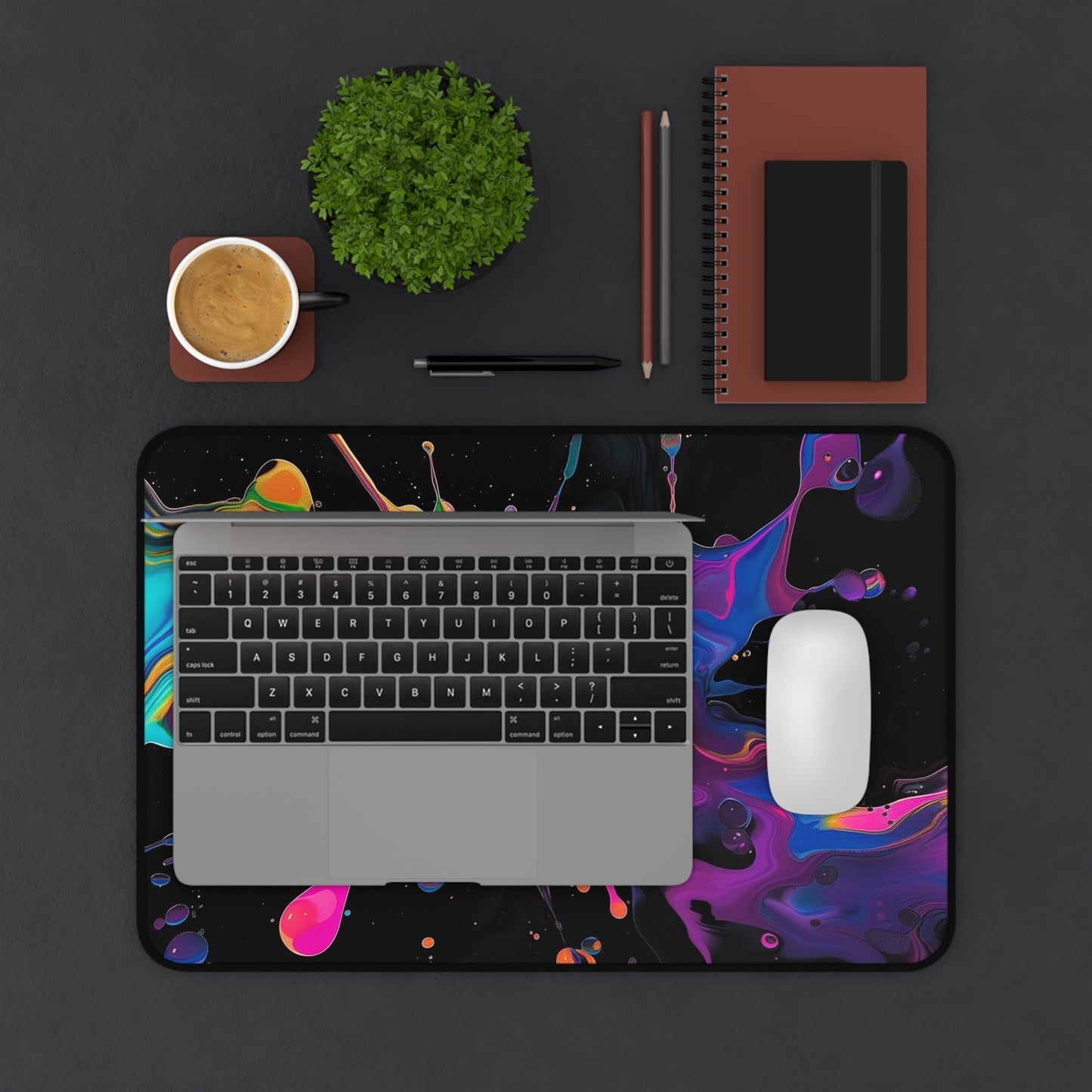 Abstract Paint Splash Desk Mat | Colorful Neoprene Mouse Pad | Anti-Slip Office Desk Mat | 3 Sizes Available