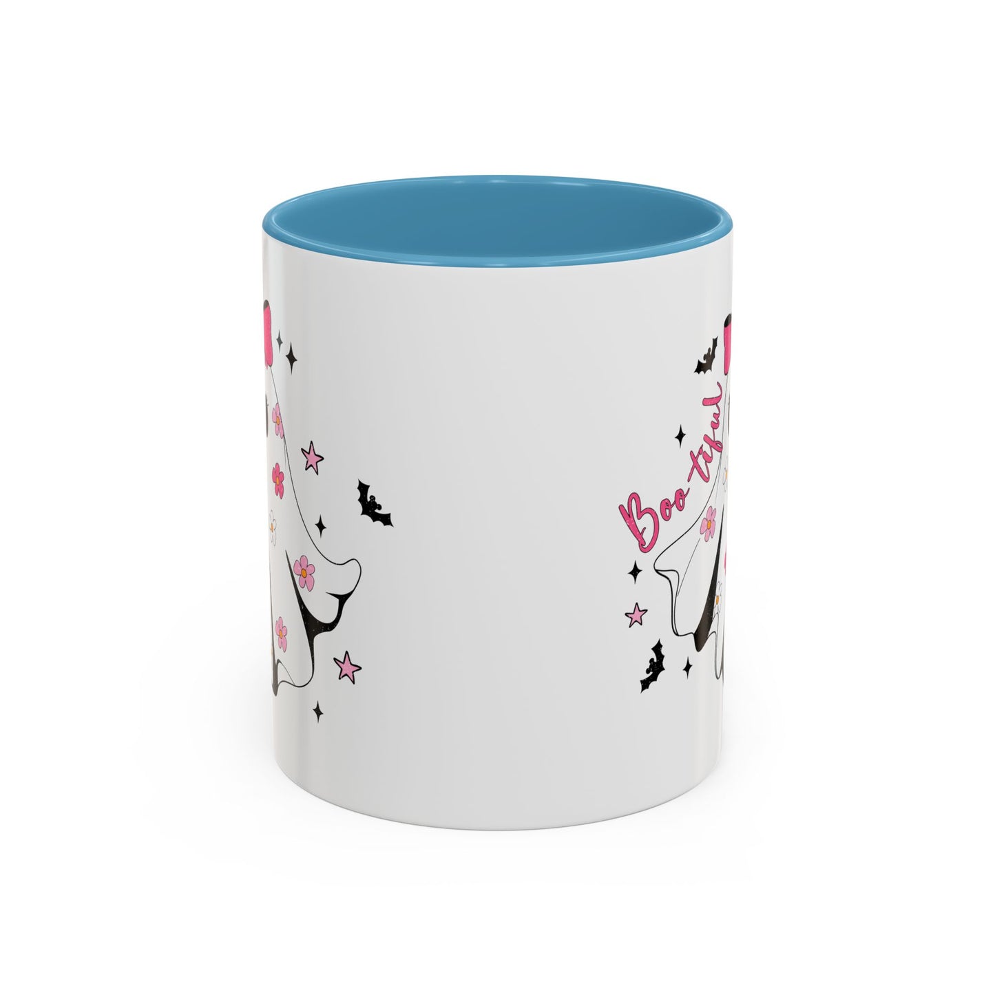 Boo-tiful Halloween Ghost Mug | 11oz and 15oz Coffee Cup | Cute Floral Design | Pink, Red, Black, Light Blue, or Navy Handle and Interior