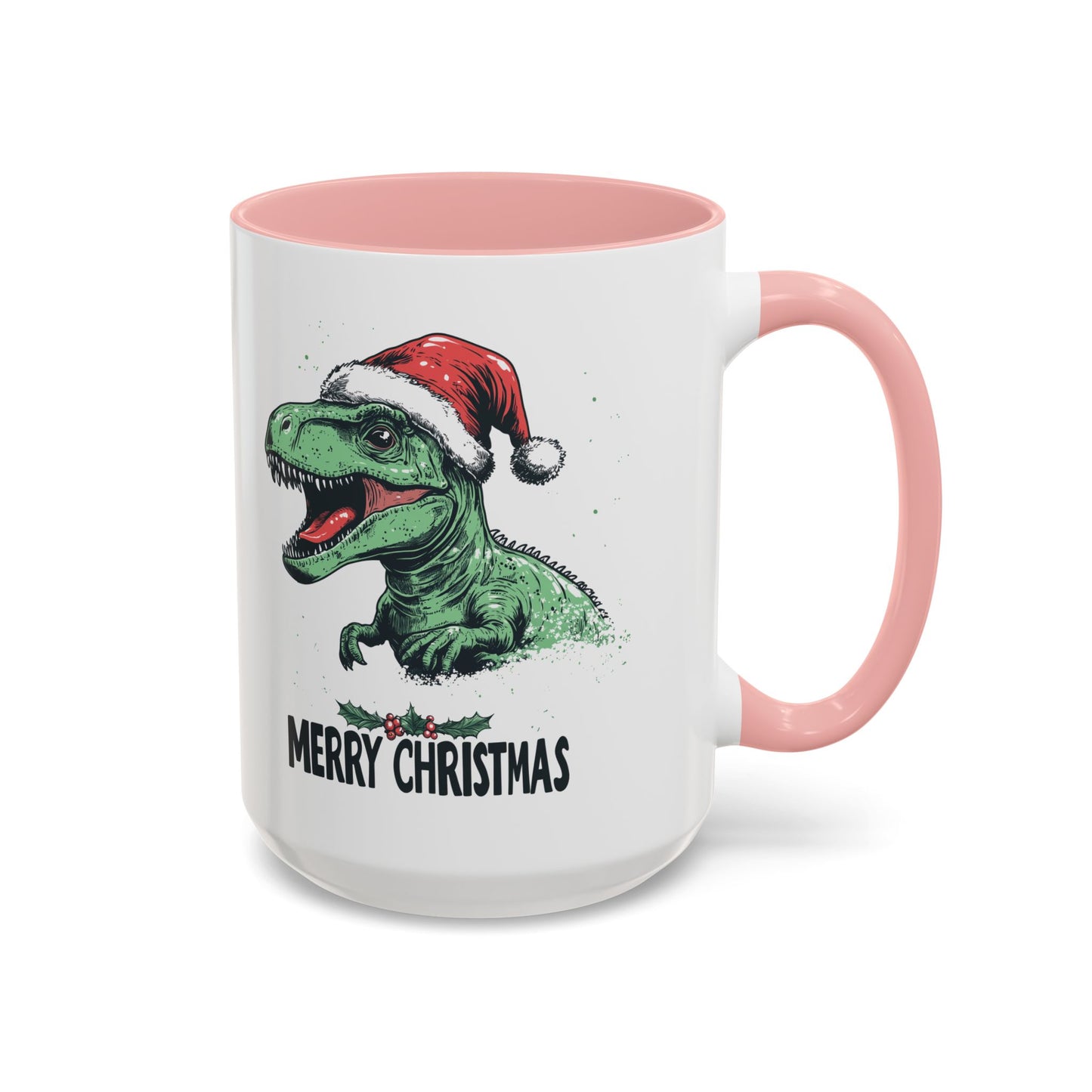 Merry Christmas Dinosaur Ceramic Mug - Festive T-Rex in Santa Hat Design - Perfect for Dinosaur and Christmas Lovers