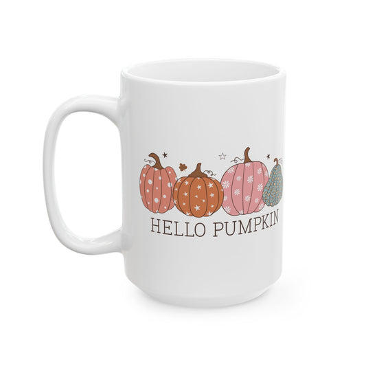 Hello Pumpkin Ceramic Mug - Cute Fall Pumpkin Design - Perfect for Autumn Lovers