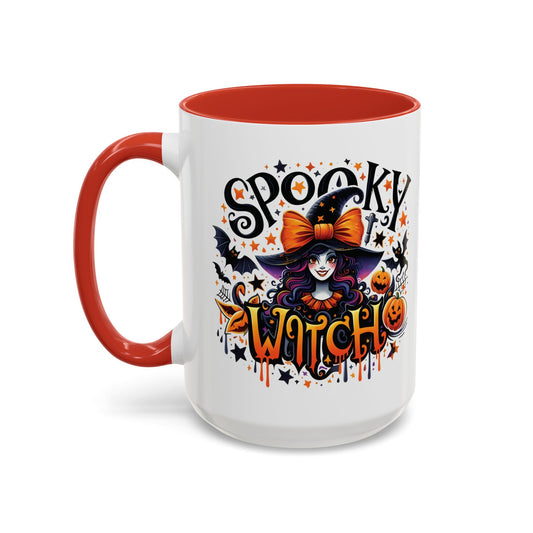 Spooky Witch Halloween Mug | Colorful Witch and Pumpkin Design | 11oz and 15oz Ceramic Coffee Cup